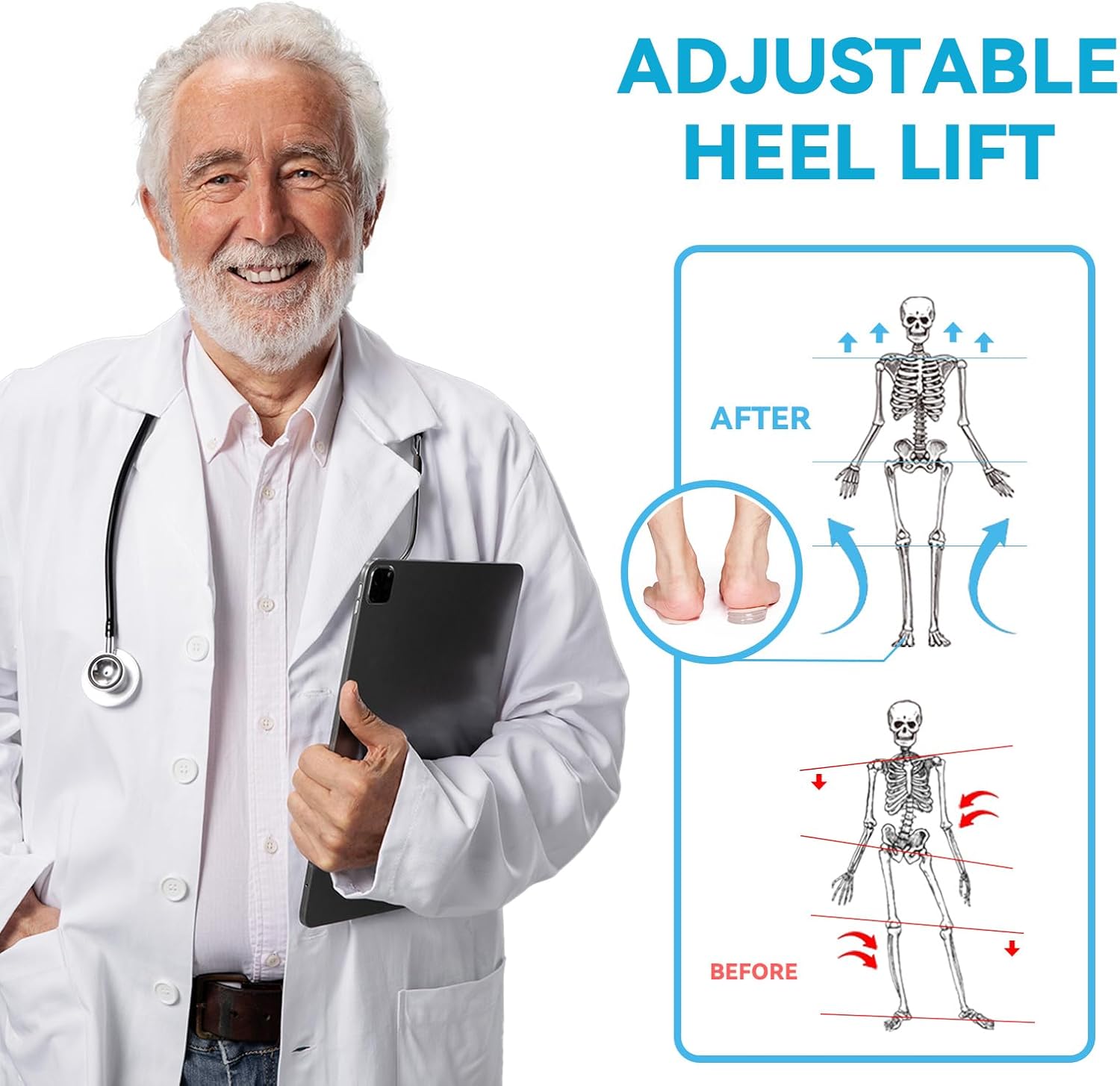 Sumifun Heel Lift, 4-Layer 1 Inch Gel Shoe Lifts for Women Uneven Legs, Adjustable Orthopedic Heel Lifts for Heel Pain and Leg Length Discrepancy