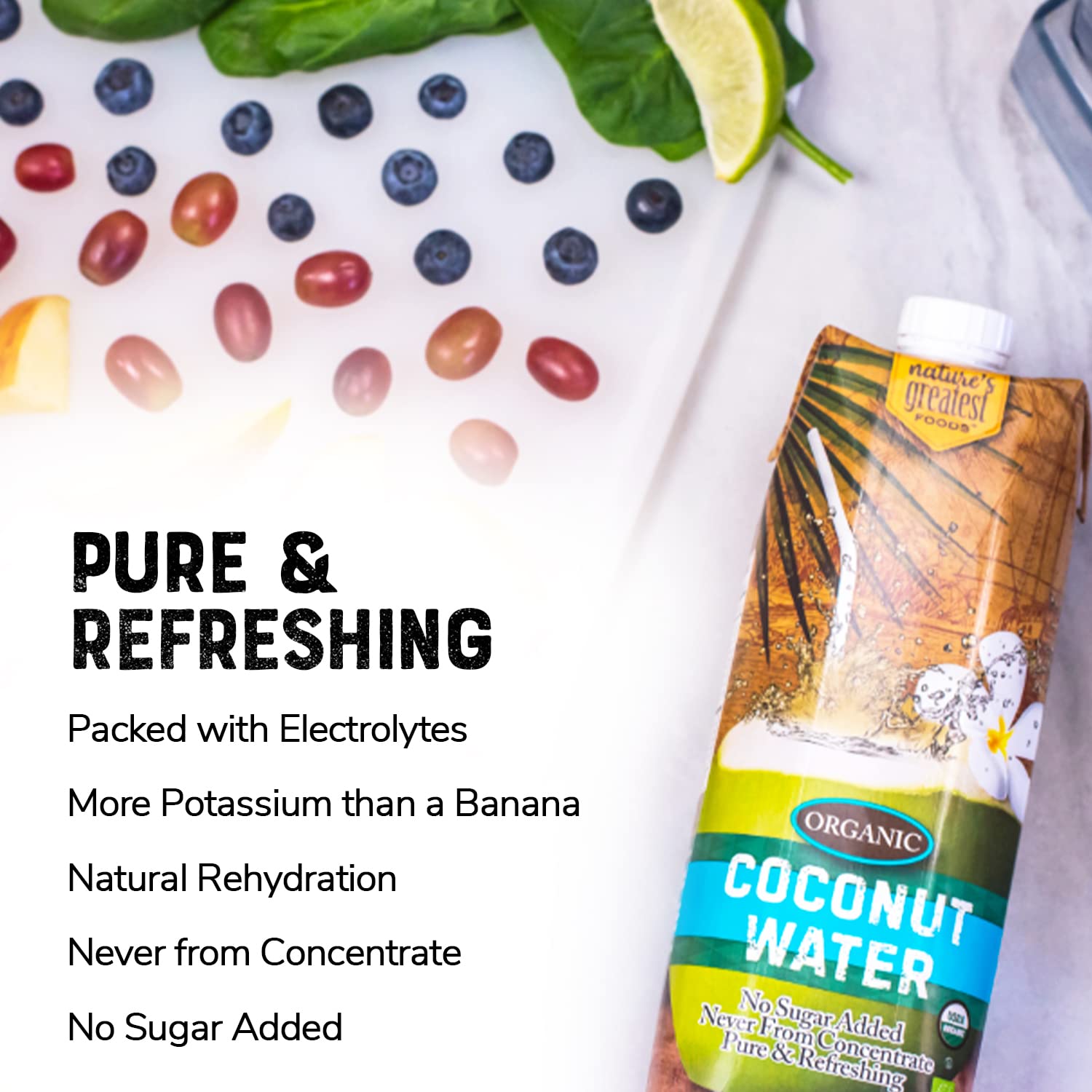 Nature's Greatest Foods Organic Coconut Water, Electrolytes 33.8 Fl Oz, 6Pk