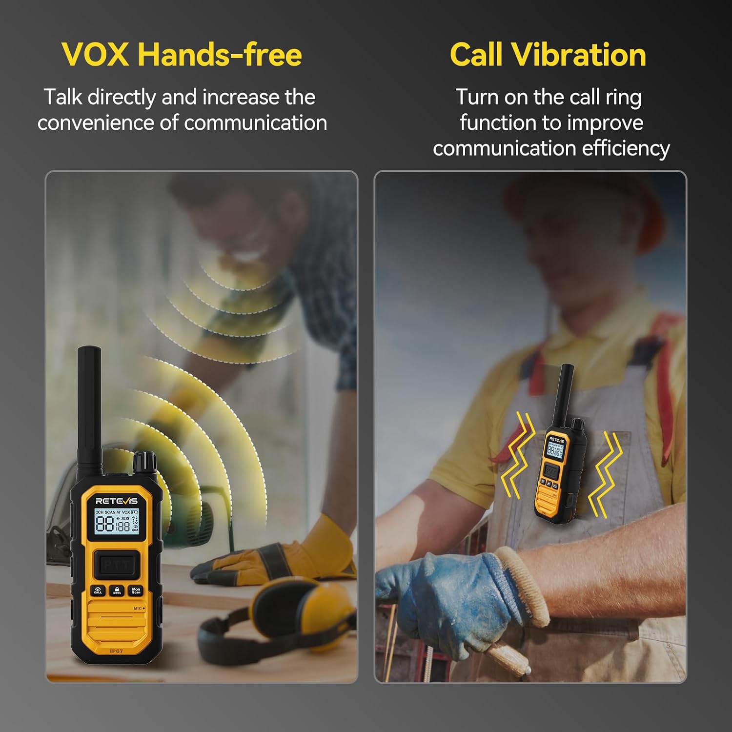 Retevis RB48PLUS GMRS Walkie Talkies Long Range,IP67 Waterproof 2 Way Radio | Repeater Capable, Dual PTT, Vibration Alert, NOAA, SOS, for Hurricane Preparedness, Emergency Communication, Outdoor, 2 Pack