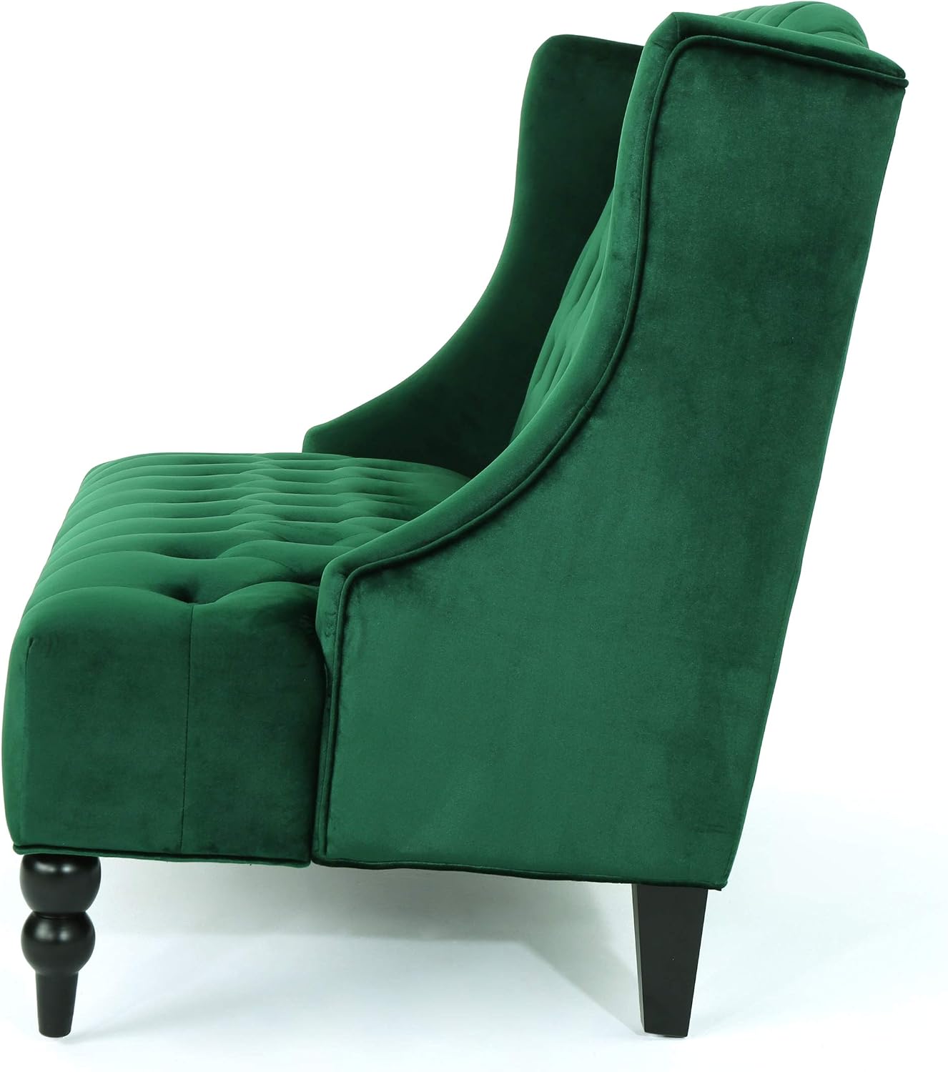 Christopher Knight Home Leora Modern Glam Tufted Velvet Wingback Loveseat, Emerald / Dark Brown