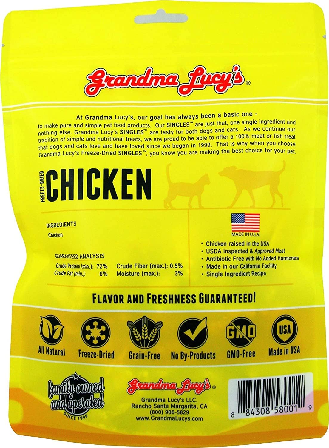 Grandma Lucy's 3 Pack of Freeze-Dried Chicken Single-Ingredient Treats for Dogs and Cats, 4 Ounces Each, Made in The USA