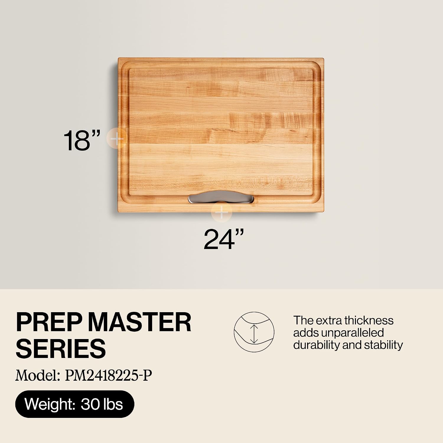 John Boos Newton Prep Master Series Rectangular Wooden Maple Cutting Board 15”x14” – 2.25” Thick, 14-lb Reversible Butcher Block with Catch Pan, Sloped Juice Groove & Edge-Grain – Made in the USA