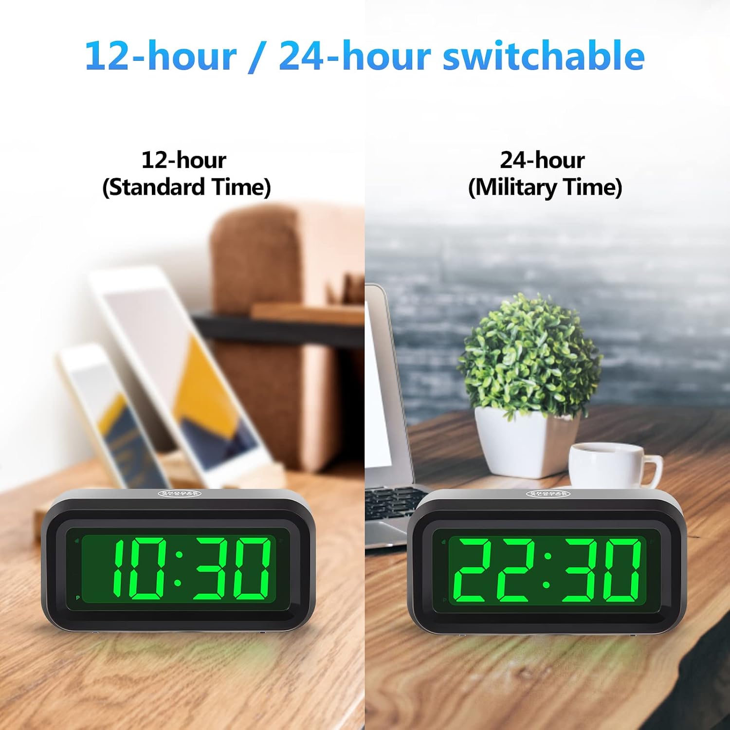 Digital Alarm Clock Battery Operated with LED Display for Bedrooms, Long Battery Life for 12 Months, 3 Brightness Adjustable, 12/24 Hour, Snooze, Black Case with Red Digits