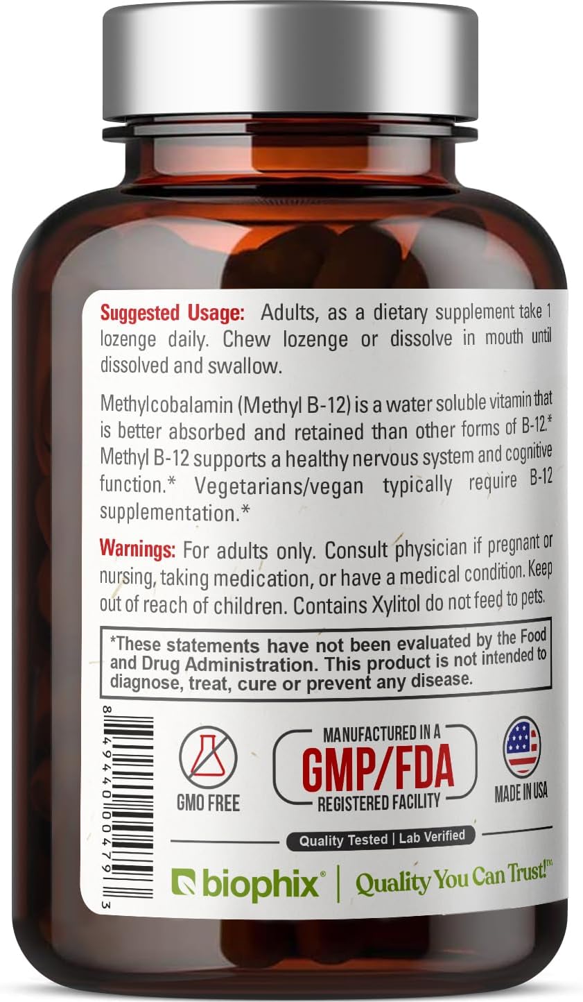 biophix Methyl B-12 10000 mcg 90 Vegan Lozenges Cherry Flavor Extra Strength - Supports Nervous System Immune Health Blood Flow Metabolism Brain