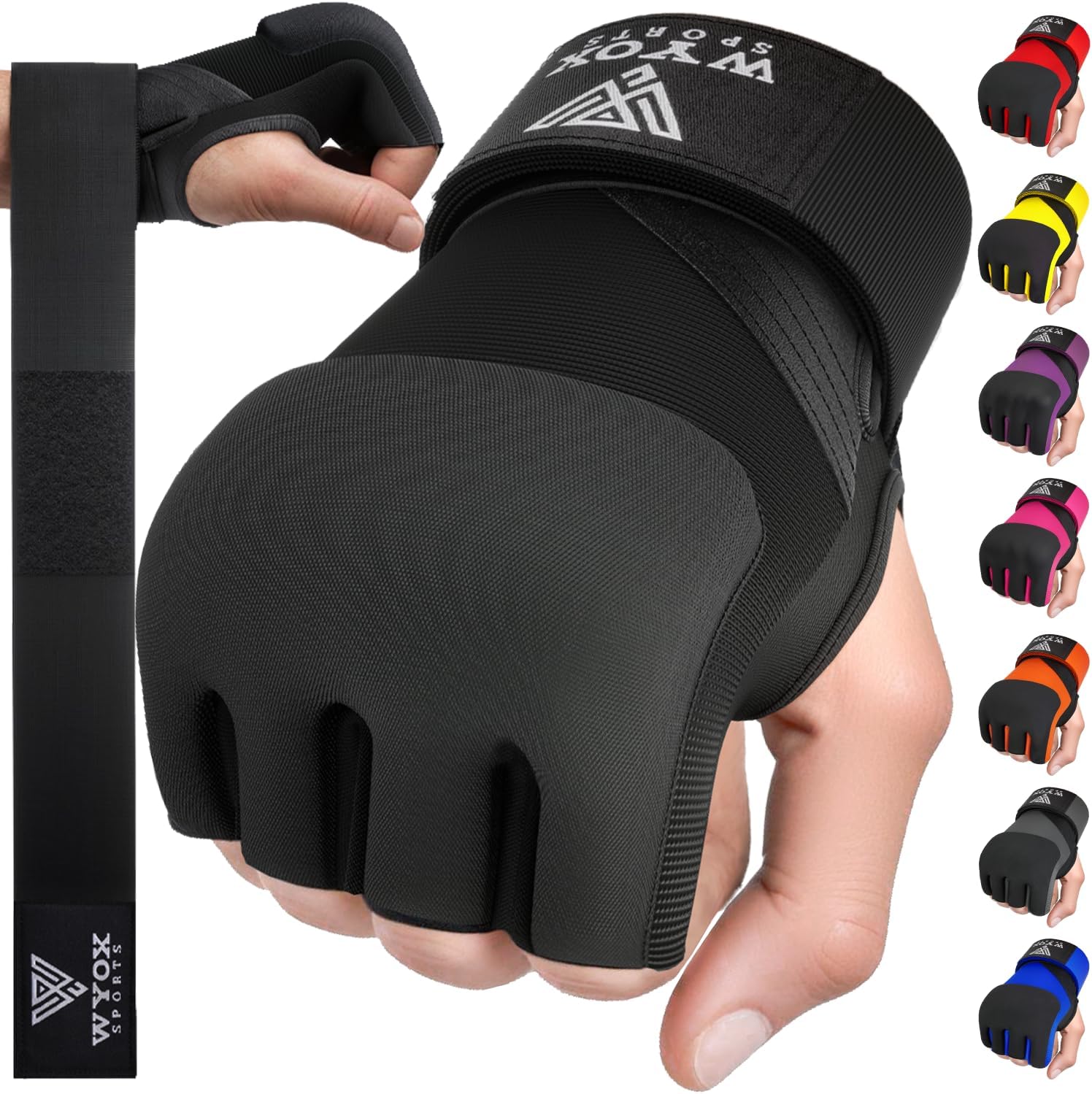 WYOX Neoprene Gel Boxing Hand Wraps Inner Gloves for Men & Women – 80cm/31in Quick Wrist Strap, Padded Knuckle Protection