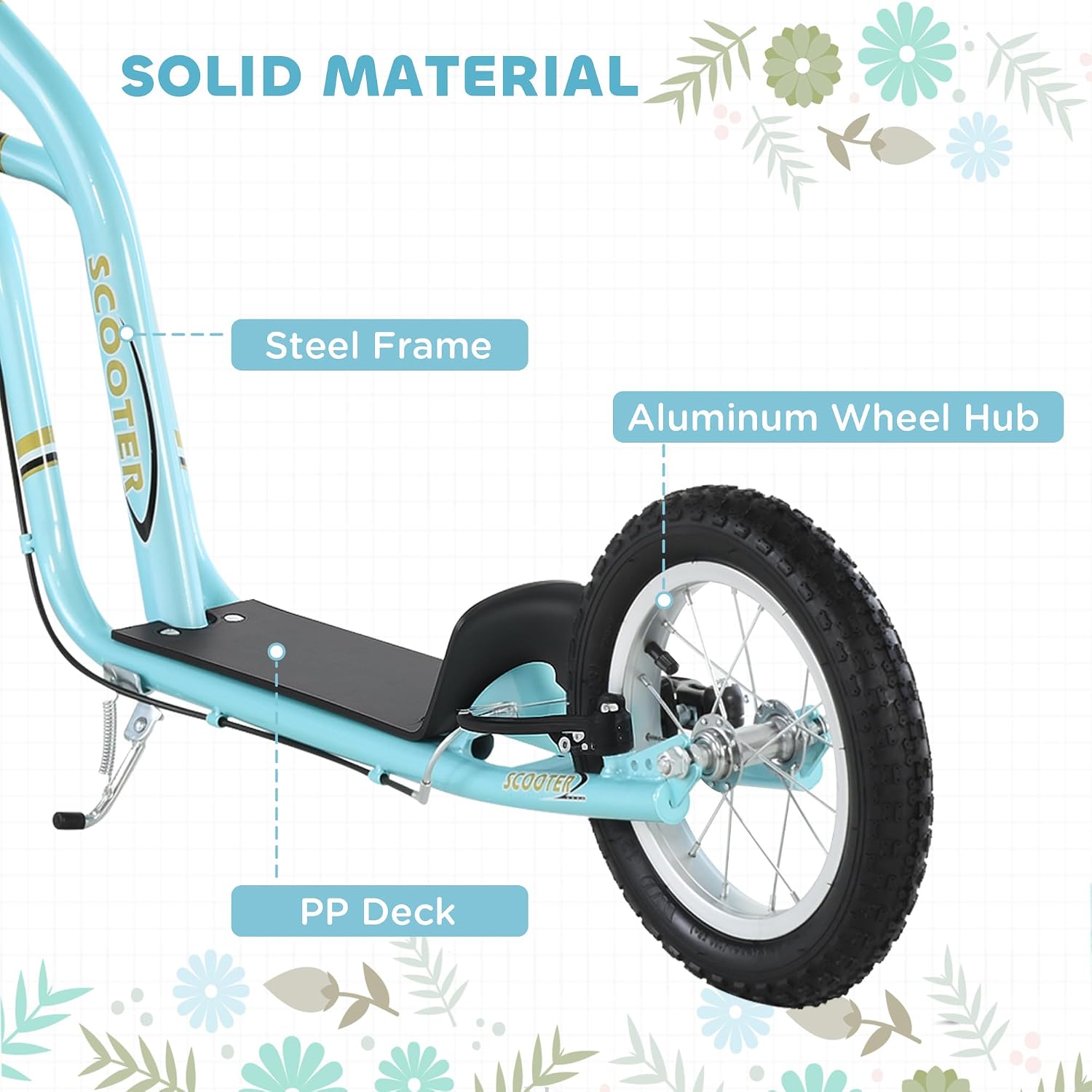 Aosom Kick Scooter with Dual Caliper Brakes Ages 5+ Max Load 220lbs