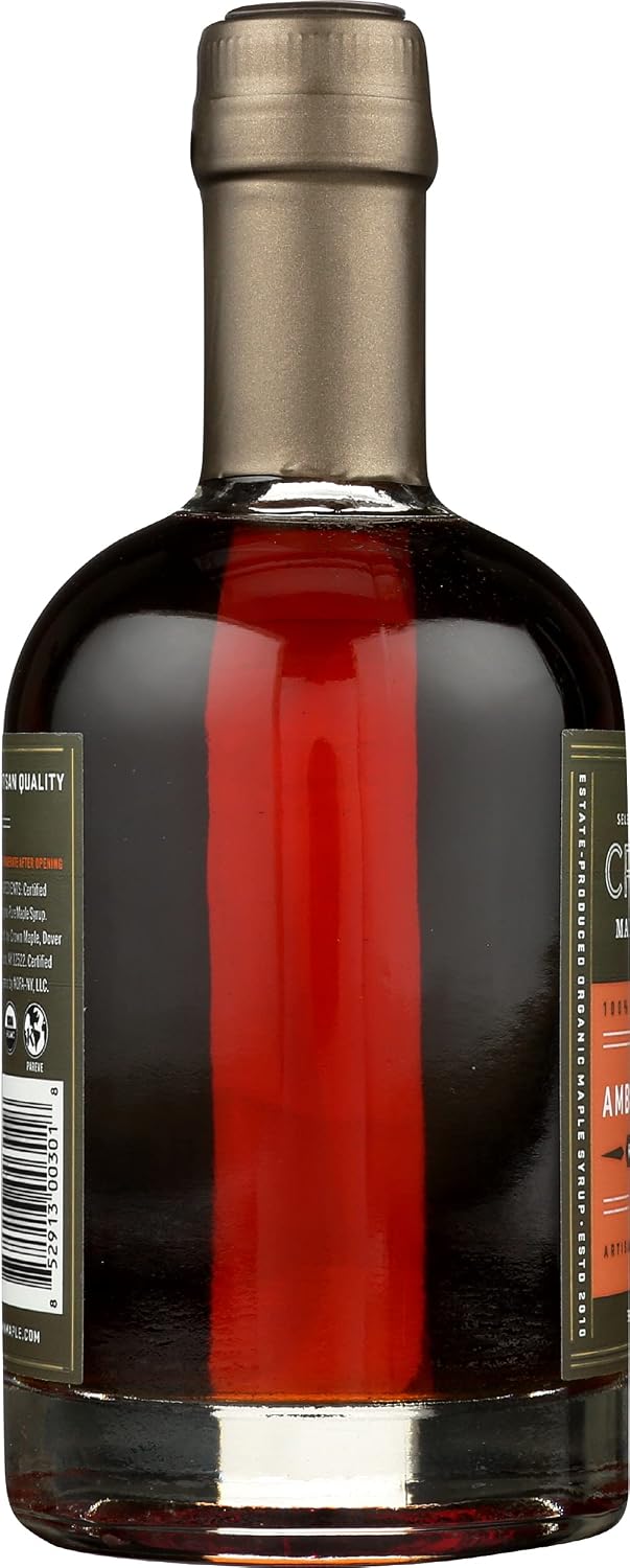Crown Maple Organic 100% Pure Amber Color Rich Taste Maple Syrup, Flavor Marinades, Cocktails, Pancakes, Squash & Bacon, 12.7 Fl Oz