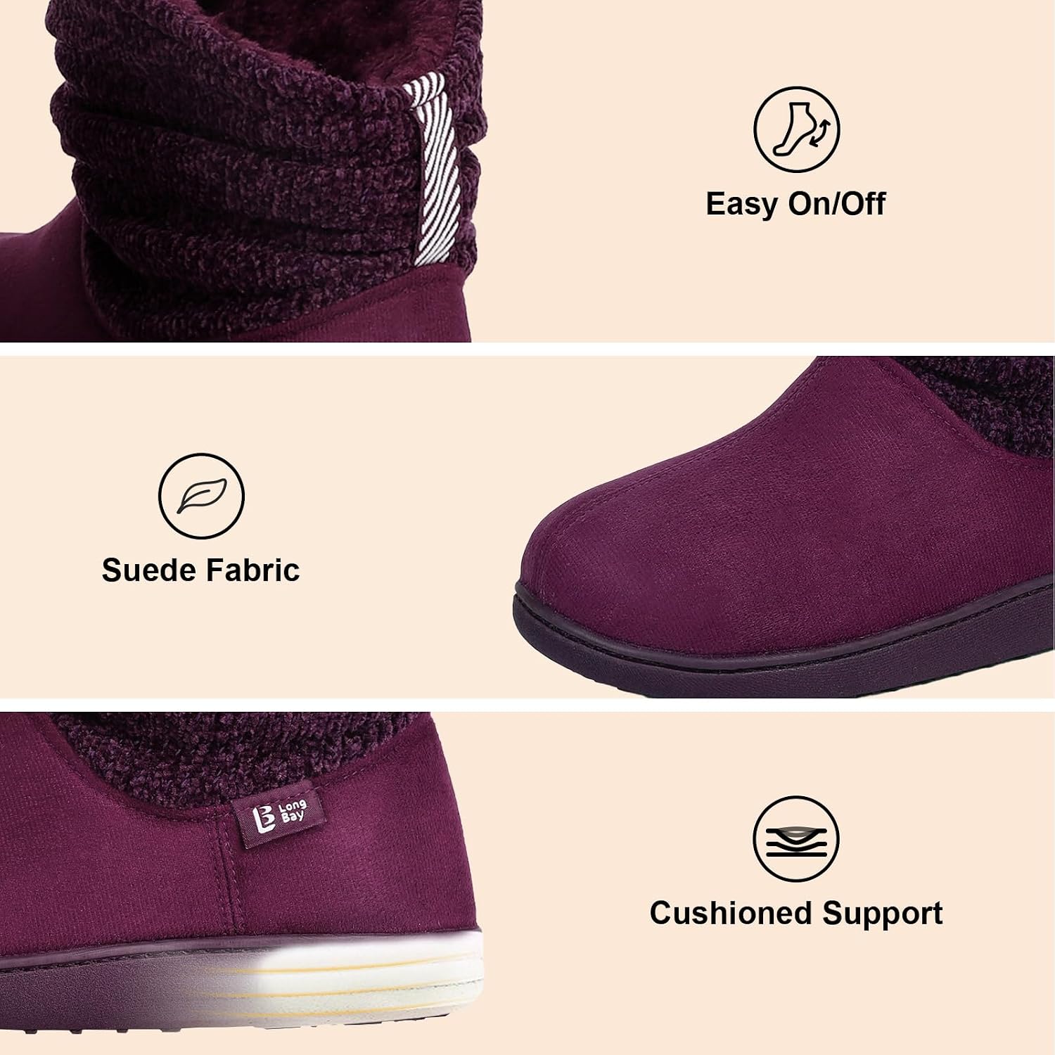 LongBay Slippers Boots for Women Warm Winter Fuzzy Bootie House Shoes Gifts