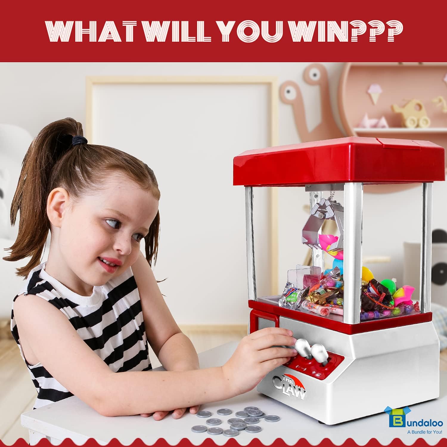 Claw Machine Arcade Game with Sound, Cool Fun Mini Candy Grabber Prize Dispenser Vending Toy for Kids, Boys & Girls