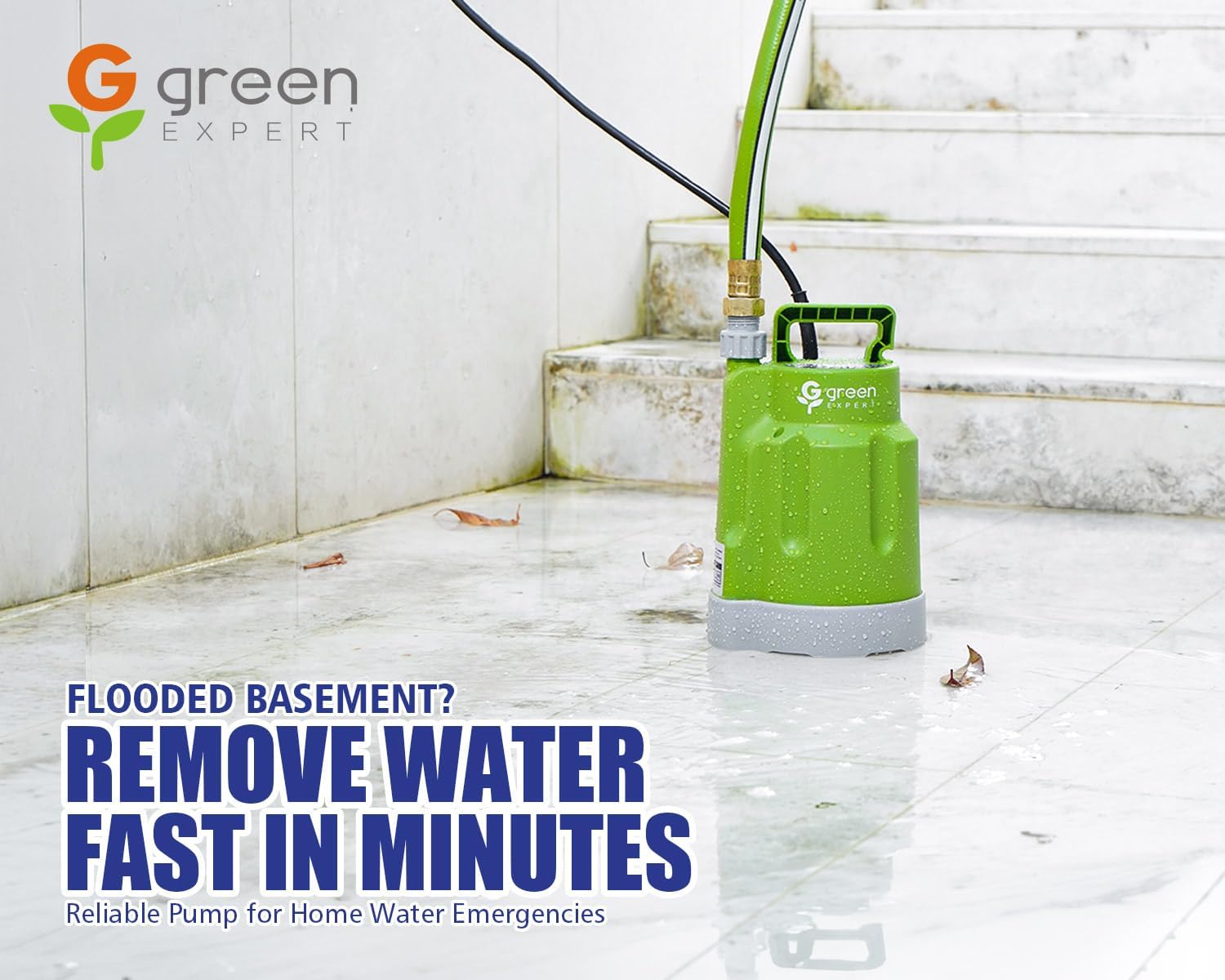 Green Expert 1/4HP Submersible Sump Pump, High Flow 1800GPH, 28FT Max Head, Portable Utility Water Pump for Basement Flooding, Emergency Water Removal