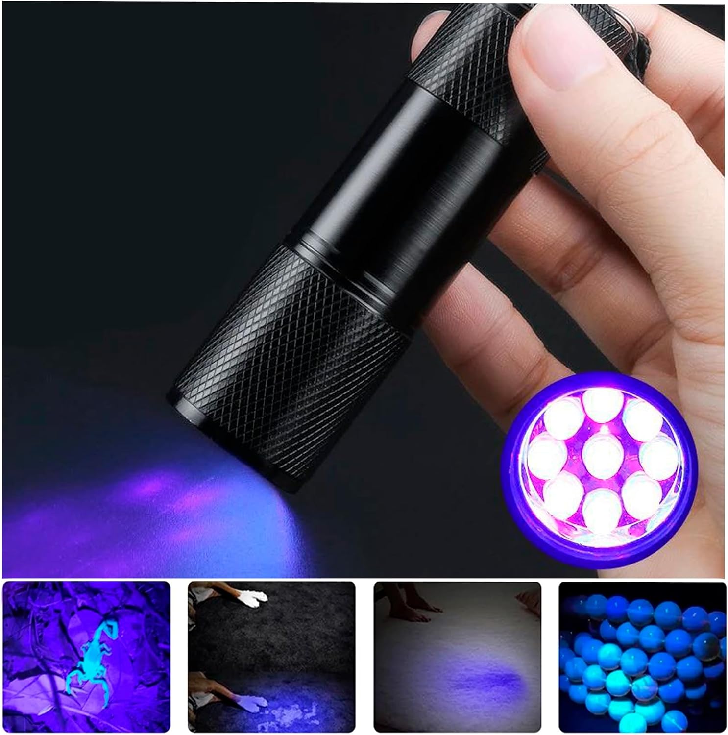 HQRP Professional 365 nM 9 LED Gemstone and Mineral Inspection, Identification, Fluorescence, Glow Flashlight Blacklight