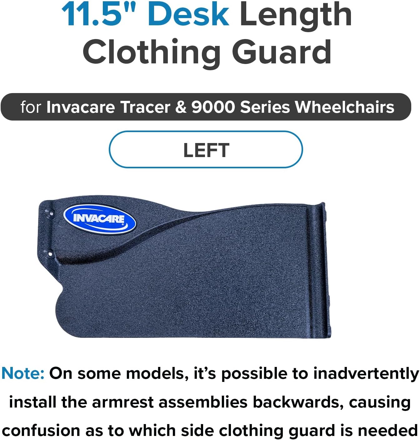 AlveyTech Desk Length Clothing Guard for Invacare Tracer & 9000 Series Wheelchairs (Right) - Replacement Black 11-1/2" x 5" Wheelchair Under Armrest Guard, Side Specific (1110285)