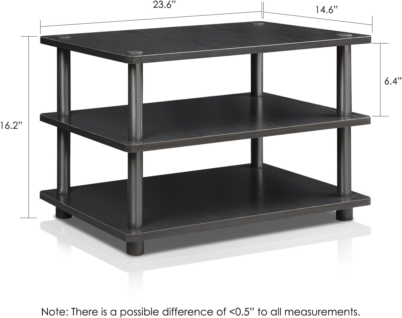 Furinno Turn-N-Tube TV Riser Stand, 2-Tier Small Elevated No Tools TV Stand, TV Console for TV up to 32 inch, 15.8 x 23.8 x 11, for Living Room, Bedroom, French Oak/Black