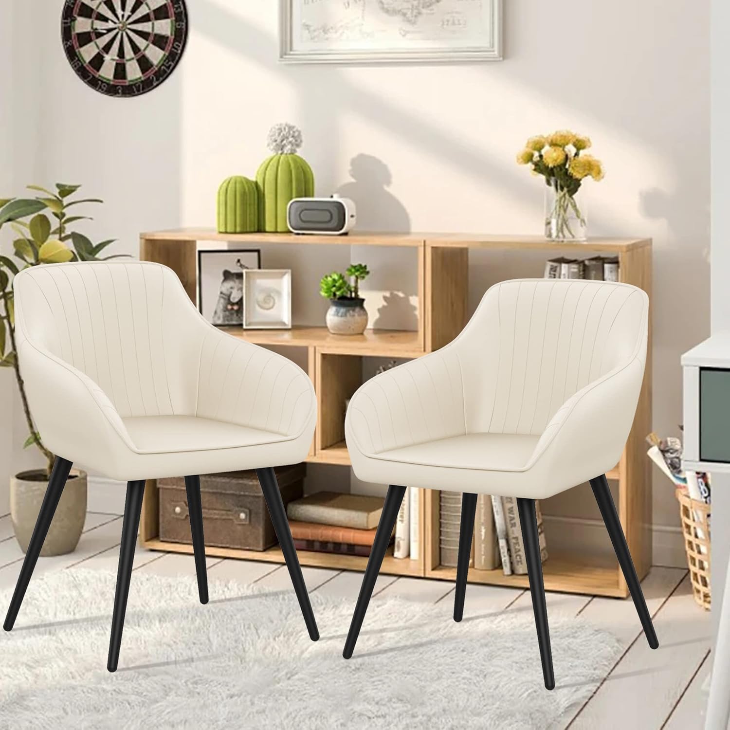 annjoe Faux Leather Accent Arm Chairs for Living Room Leisures/ Upholstered Chair with Metal Legs Set of 2 for Home Kitchen Office Bistro Cafe, Brown