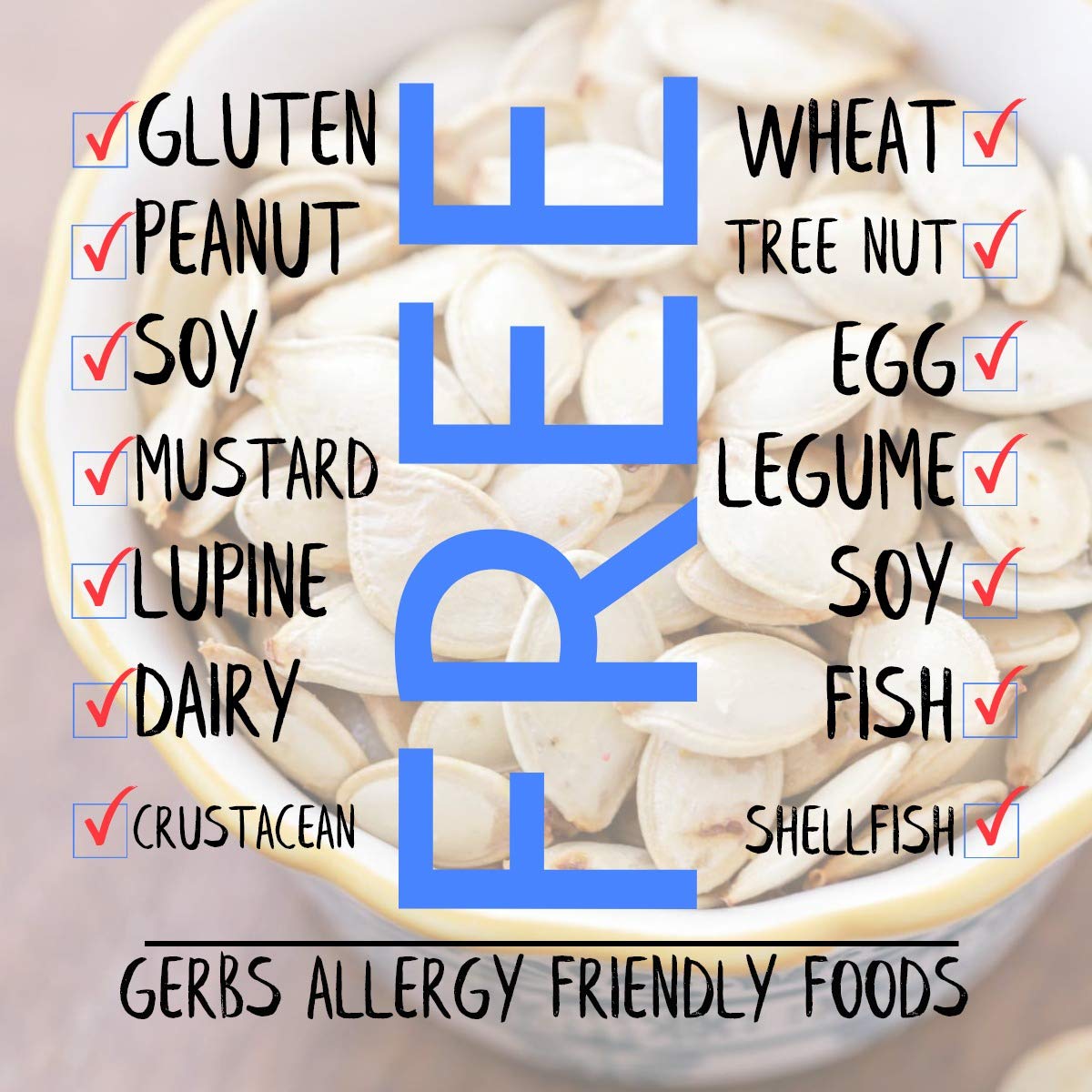 Gerbs Raw Whole Pumpkin Seeds 2 lbs. | In-Shell, 10.5 mm Size, Resealable Bag | Mildly Nutty & Crunchy | Top 14 Allergen-Free