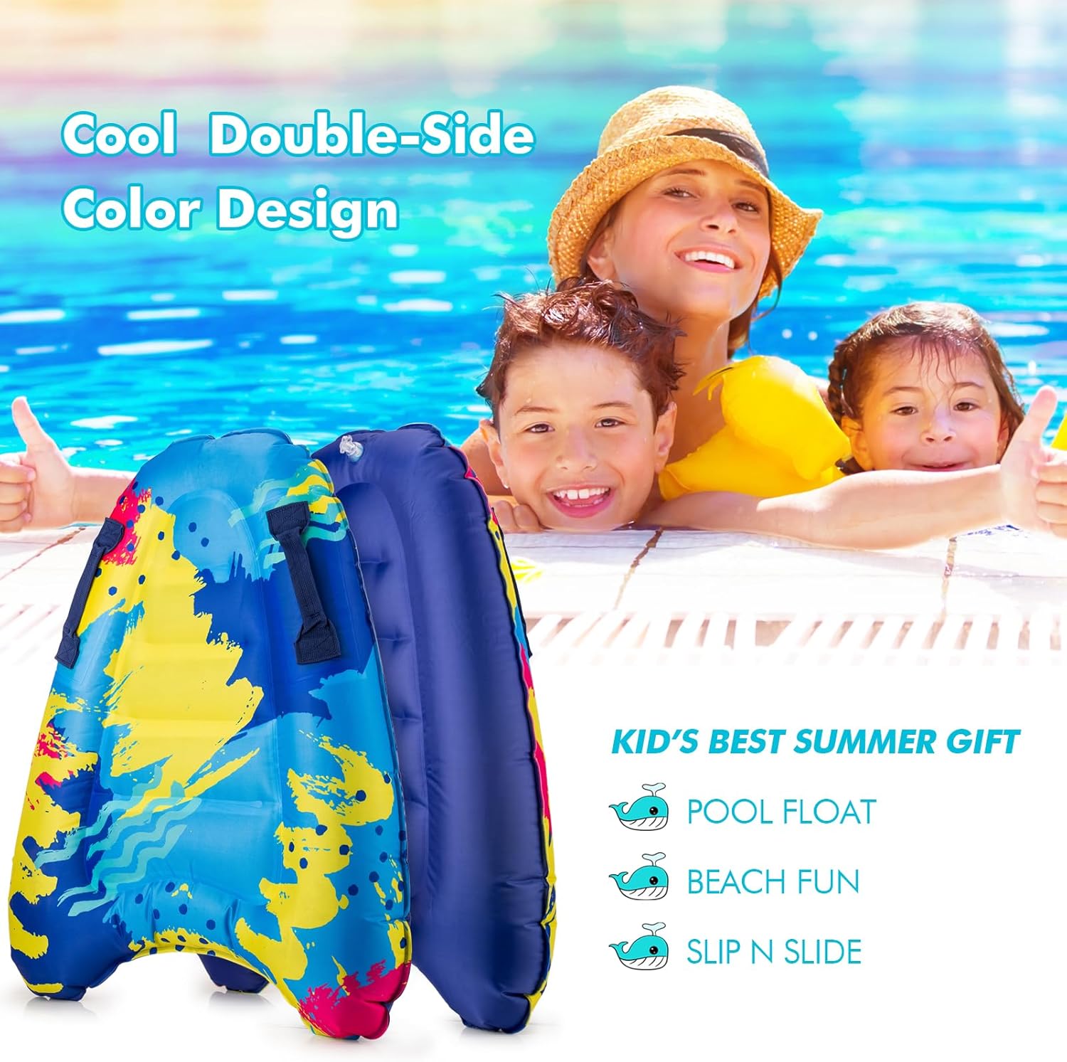 Inflatable Boogy Boards for Beach Travel Toys, 30” Cavas Slip Slide Water Park Body Surfing Board with Handles