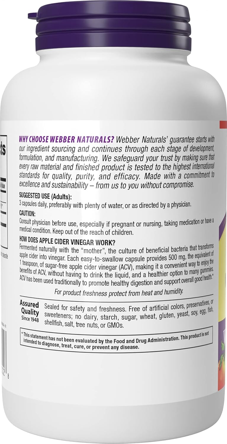 Webber Naturals Apple Cider Vinegar Capsules 1500mg, 240 Capsules