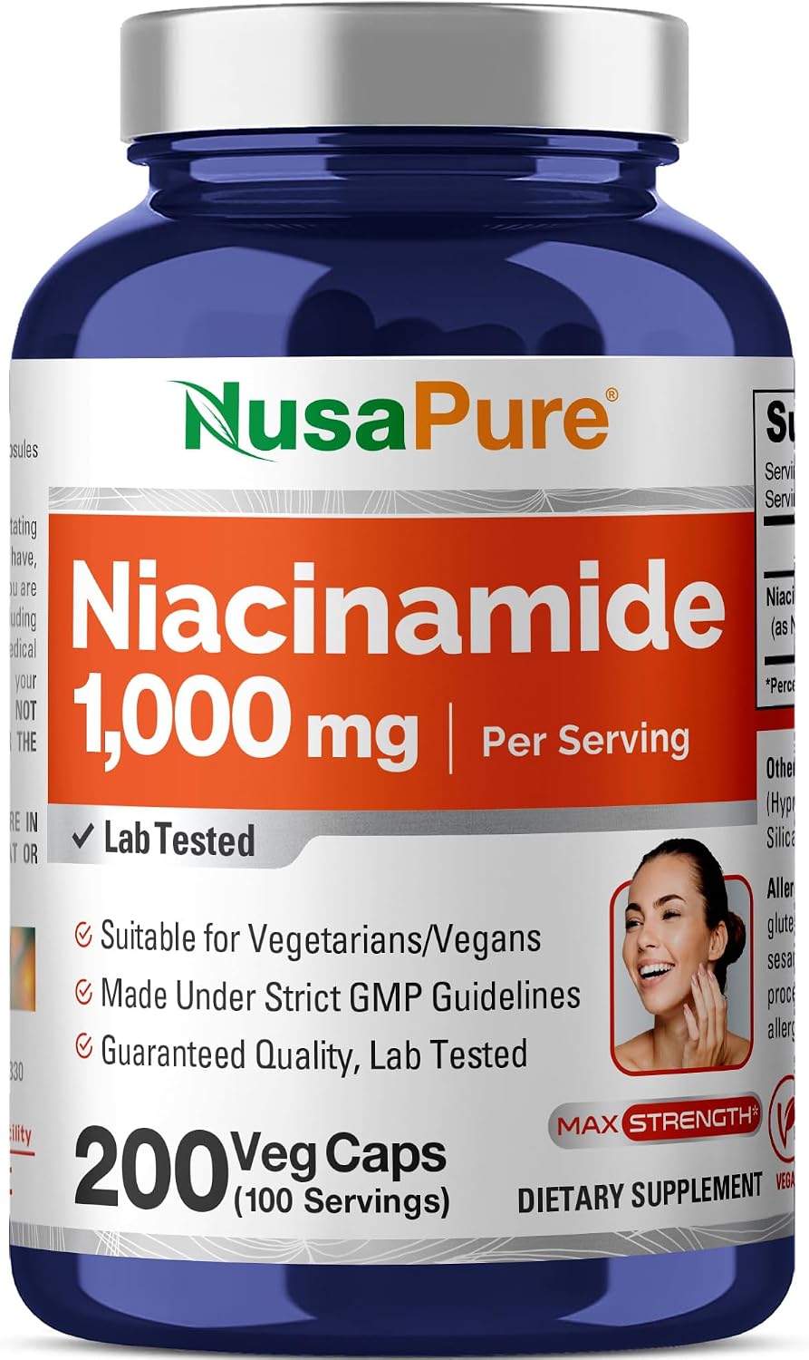 Niacinamide Vitamin B-3, Flush Free, Vegan, 1000mg, 200 Caps - 100 Servings | Dietary Supplement Formula, Flush-Free Niacinamide, Non-GMO
