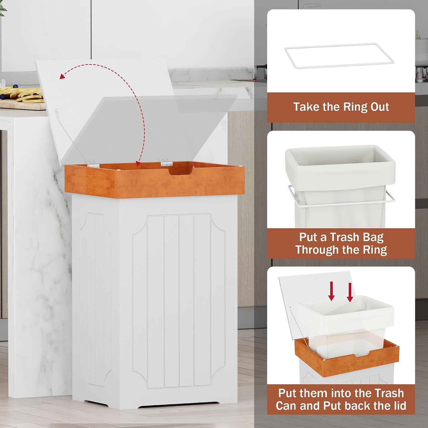 Function Home Trash Can Cabinet, 13 Gallon Kitchen Garbage Can, Wood Recycling Trash Bin, Freestanding Dog Proof Trash Can, Farmhouse Trash Cabinet with Lid for Home Kitchen Bathroom, Yellow