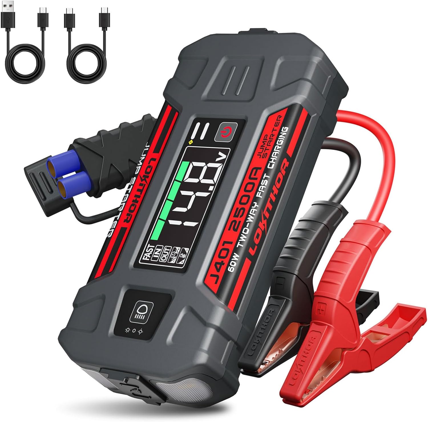 LOKITHOR J401 Portable Car Battery Jump Starter for 8.5L Gas/6.5L Diesel | 2500A Battery Jumper Starter Portable 12V Jump Box, 60W Fast Charging