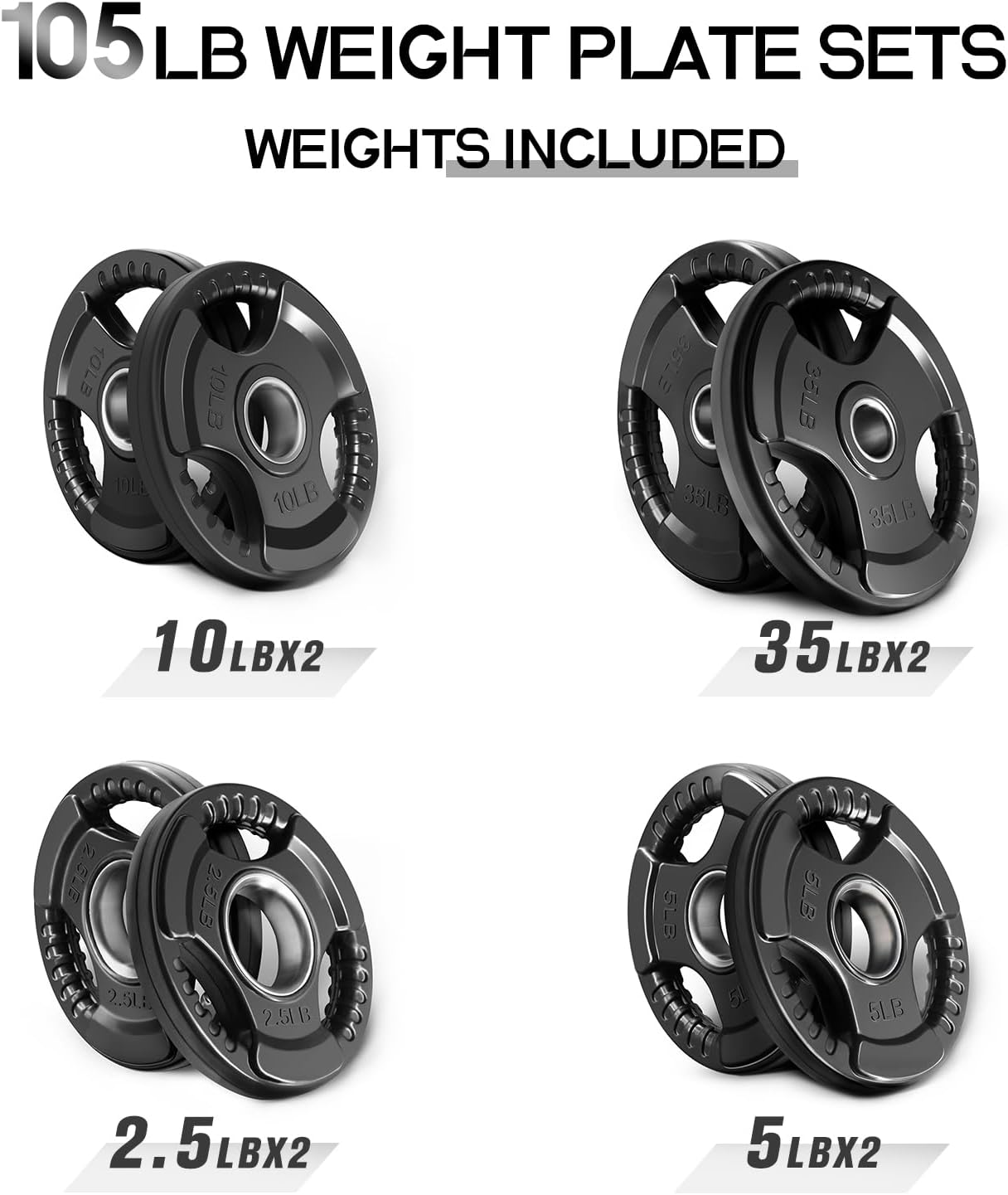 RitFit Olympic Rubber Grip Weight Plates, 2-Inch Barbell Set