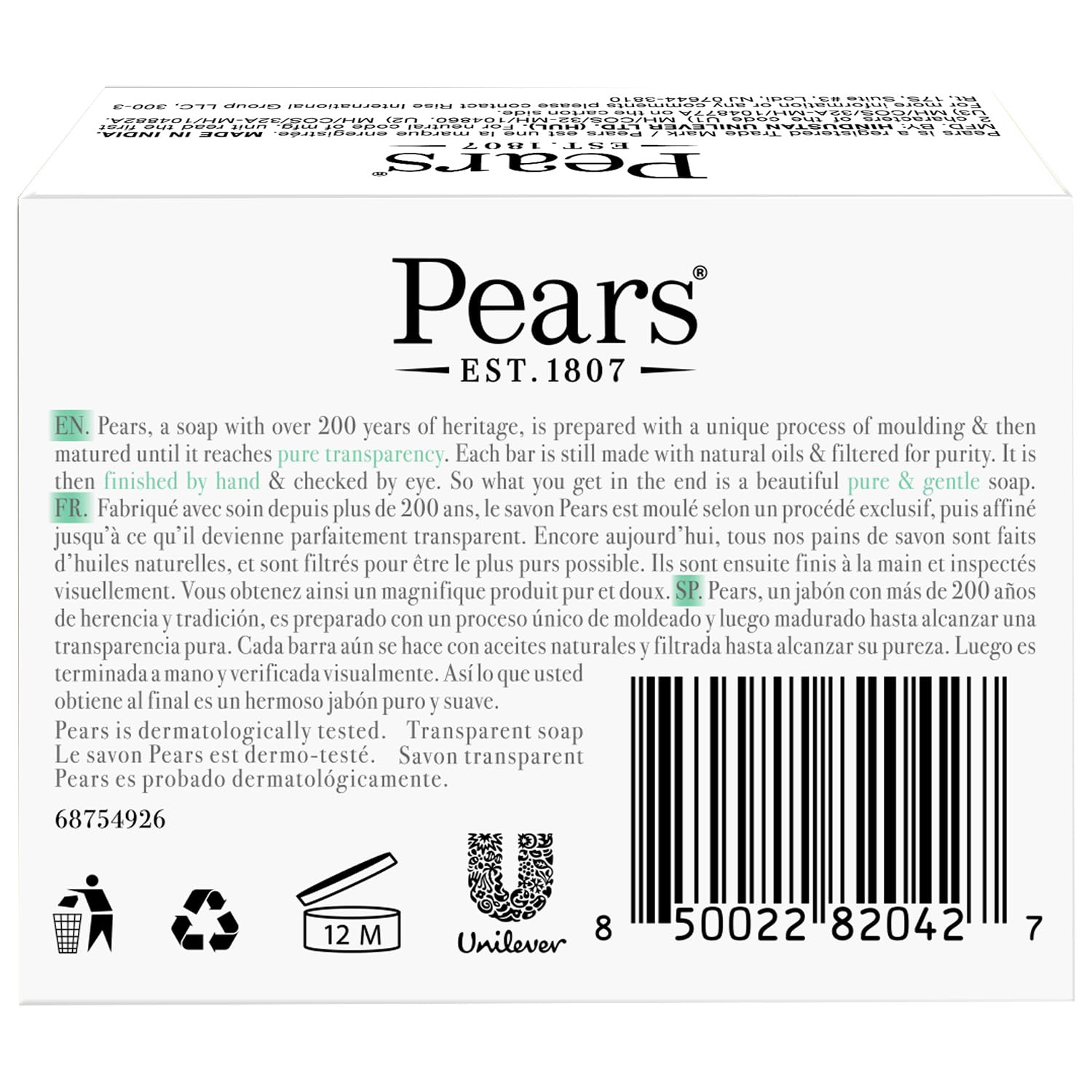 Pears Soap, Pure & Gentle with Lemon Flower Extract, 3-Pack – Transparent Green Glycerin Soap for Radiant, Glowing Skin, 4.4 Oz Ea