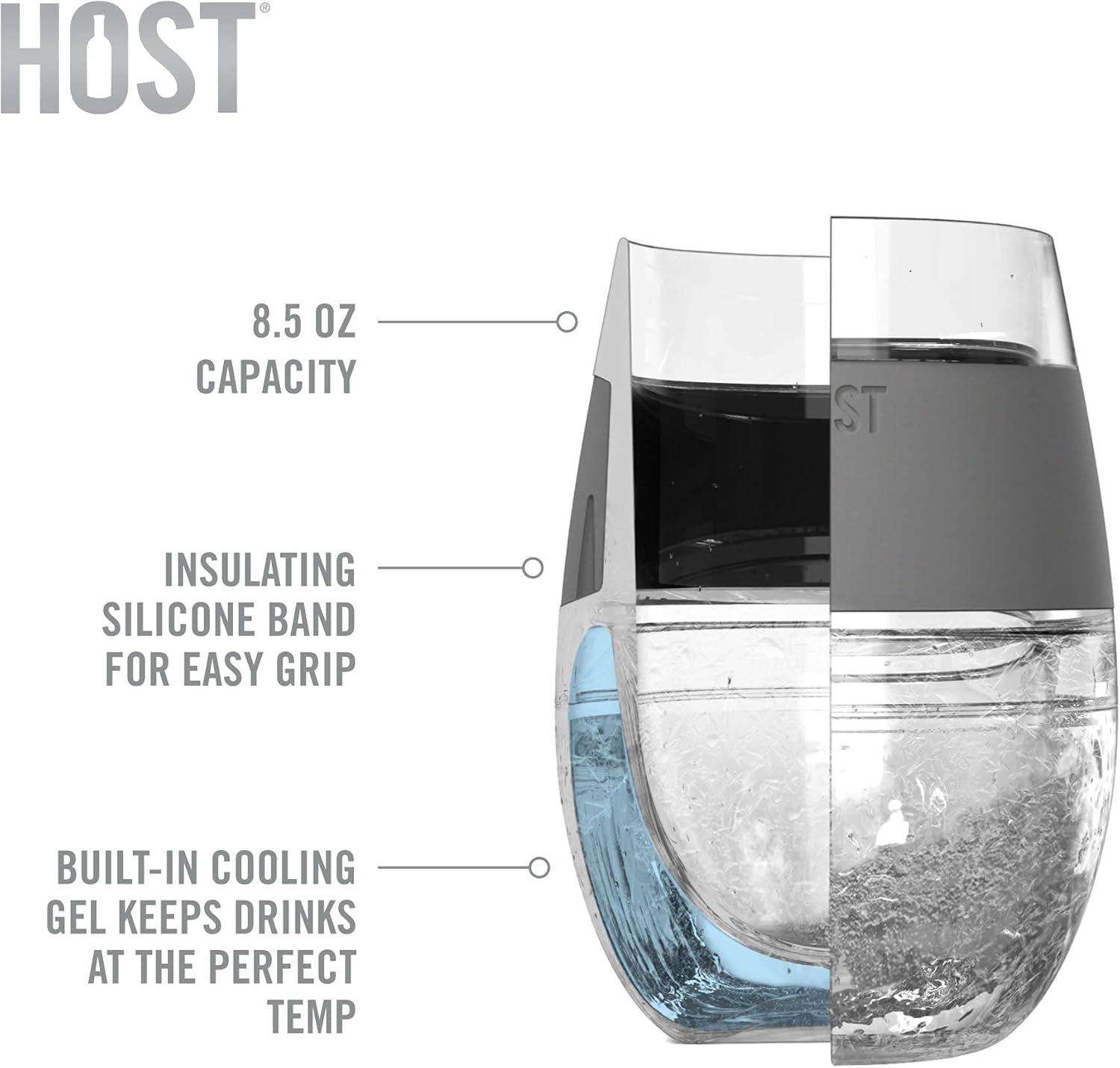Host Wine Freeze Cup Set of 2 - Plastic Double Wall Insulated Drink Cup, Freezable Vacuum Insulated Wine Glasses, 8.5 oz Blue