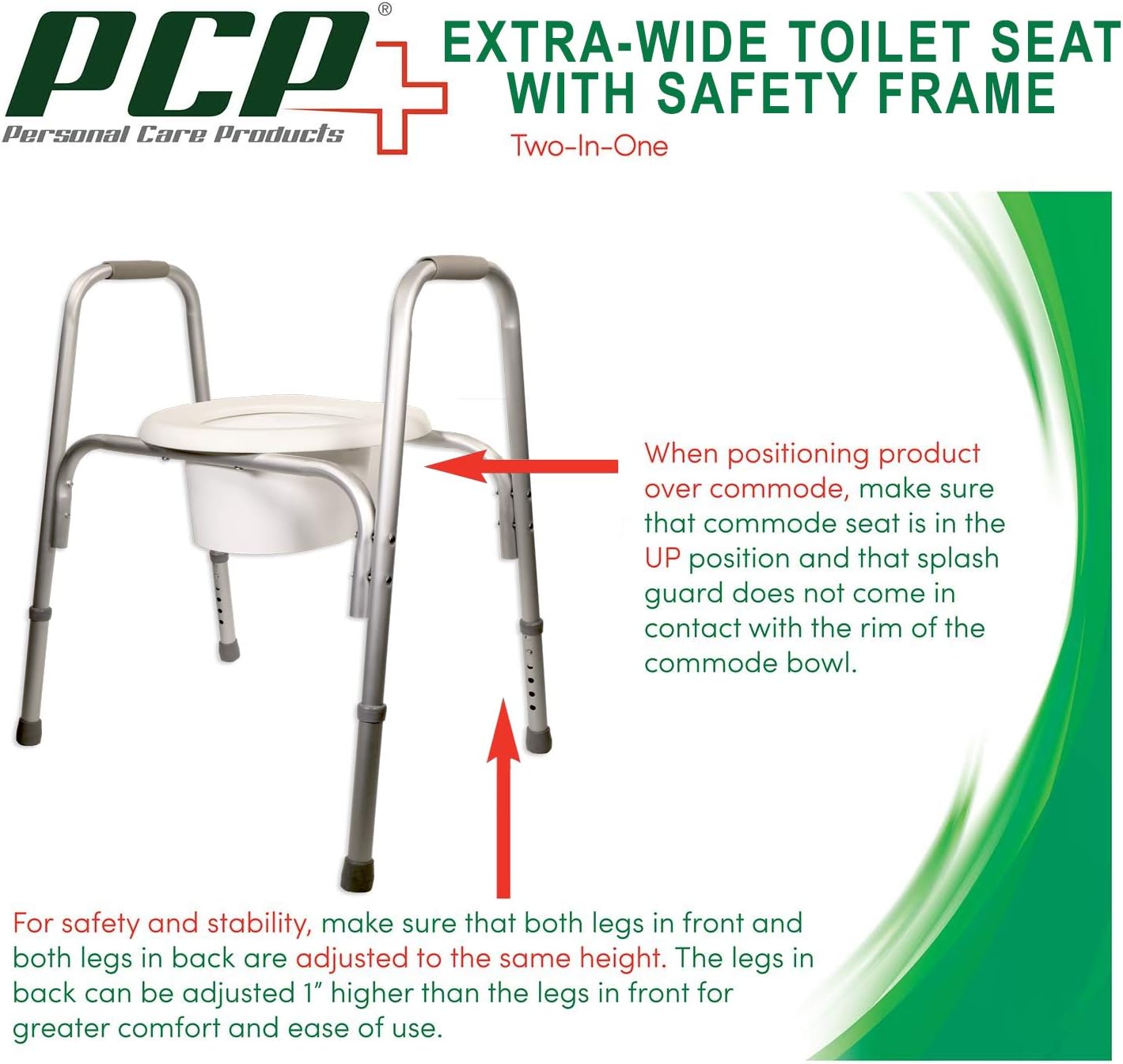 PCP Raised Toilet Seat and Safety Frame, Pre-Assembled Tool Free, Secure Adjustable Height, Made in USA, Regular