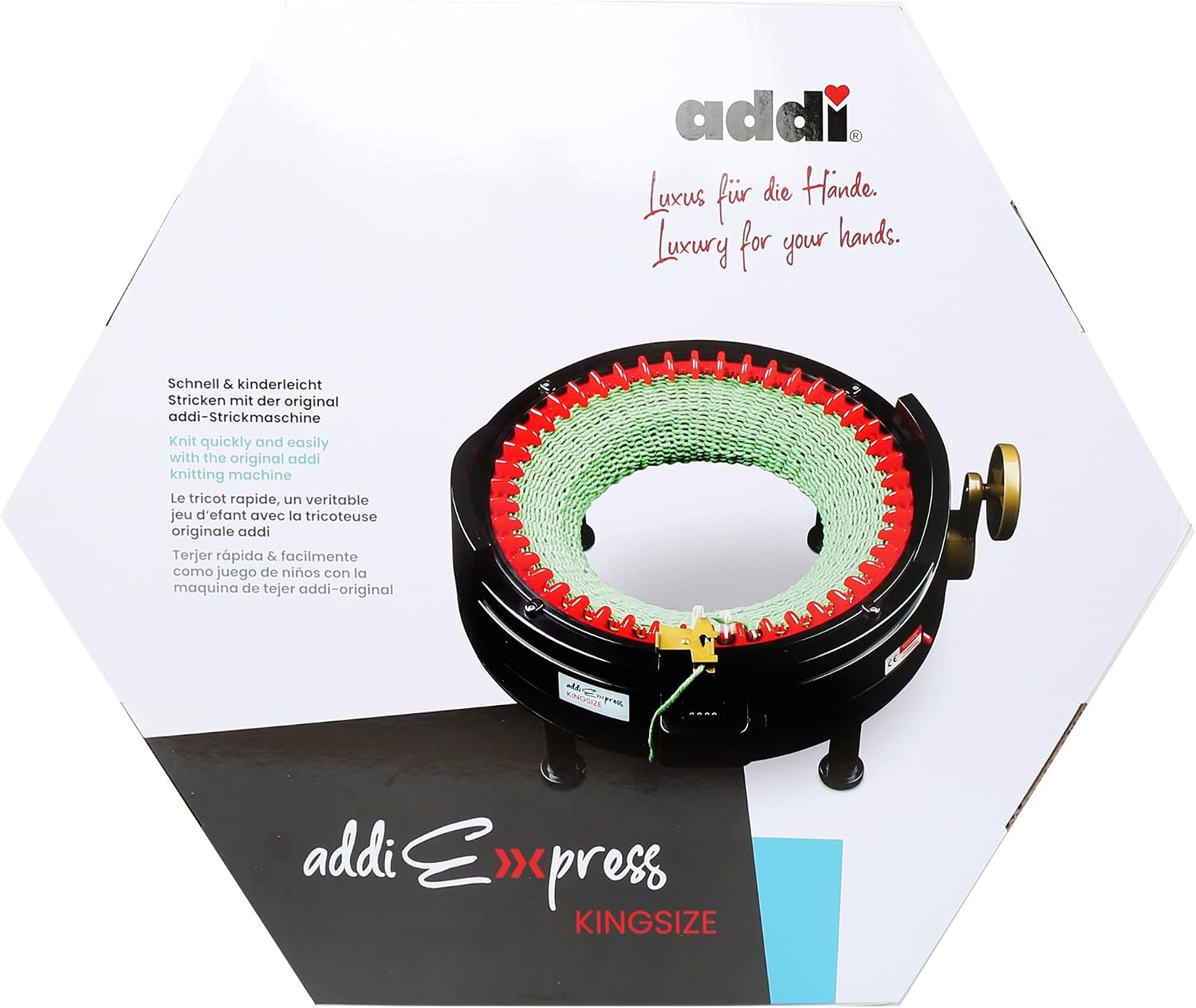 Addi Express King Size Knitting Machine Kit Extended Version with Manual Counter Includes: 46 Needles, Knitting Machine, Pattern Book, Express Hook