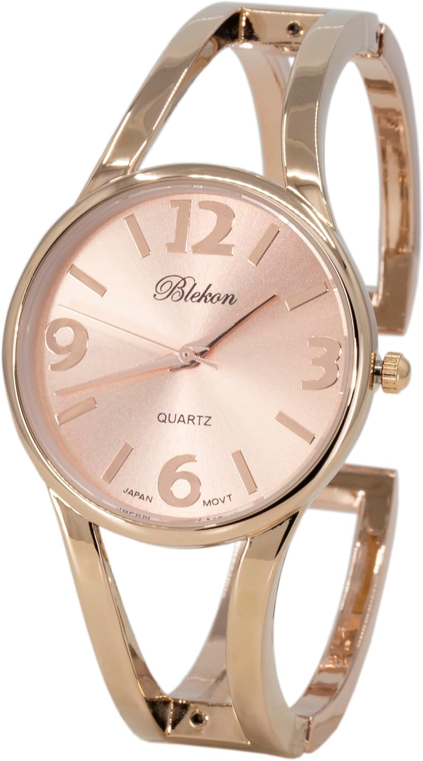 Collections Women's Elegant Analog Quartz Watch - 33mm Case, Casual Metal Cuff Bangle Design, Adjustable Fit for 7-8 Inch Wrist Size