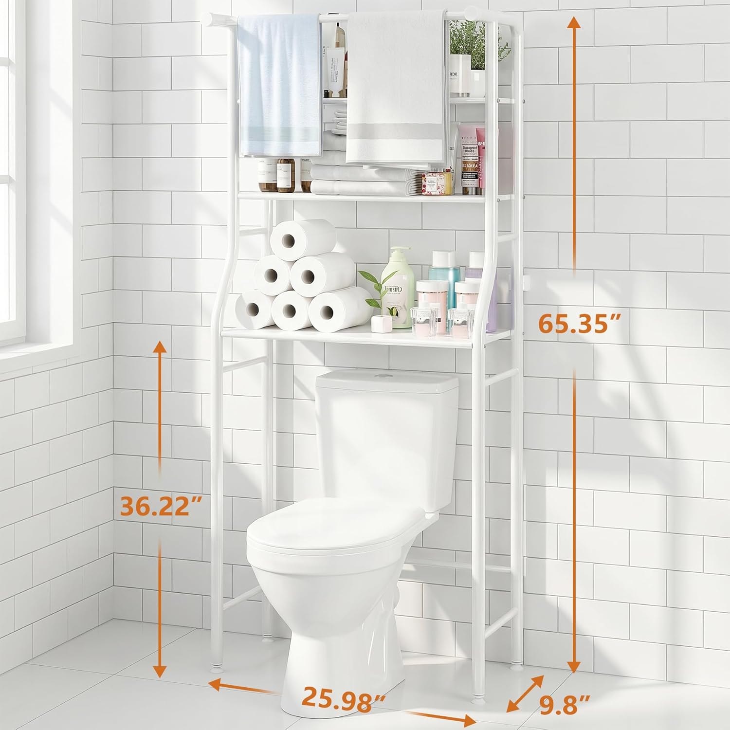 UDEAR 3-Tier Over The Toilet Rack,with Hanging Rod,Tower Shelf,Black