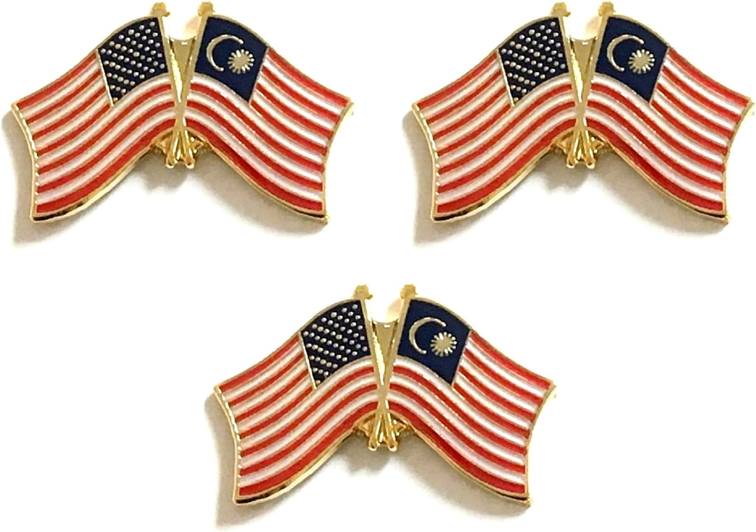 3 National Country Flag Crossed Enamel Flag Pins Pack of 3 Friendship Double Flags