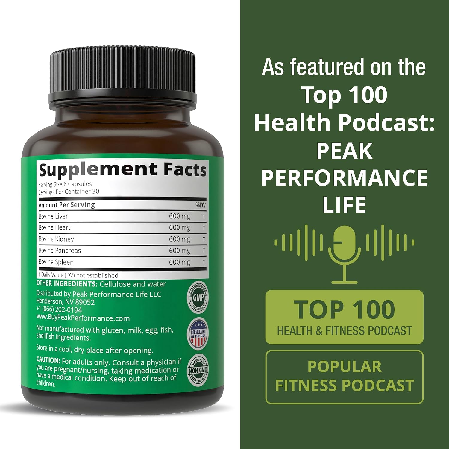 Peak Performance Grass Fed Beef Organ Complex Capsules from New Zealand