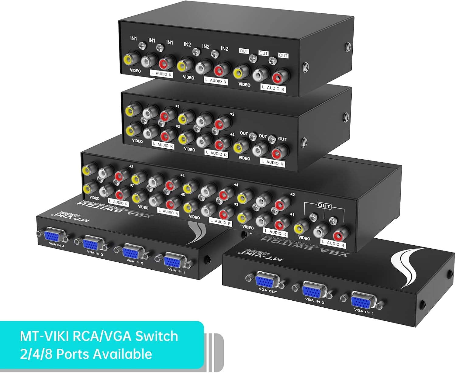 MT-ViKI 4 Way AV RCA Switch, 4 in 1 Out Composite Video L/R Audio Switcher Selector Box for DVD Player, SNES, N64, PS2/3 Game Consoles
