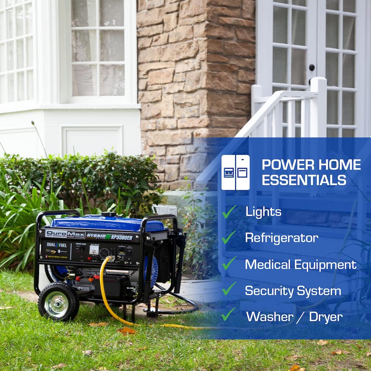 DuroMax XP12000EH 12,000-Watt Dual Fuel Portable Generator – Gas & Propane, Electric Start, Whole Home Backup Power, Transfer Switch Ready, RV & Emergency Ready
