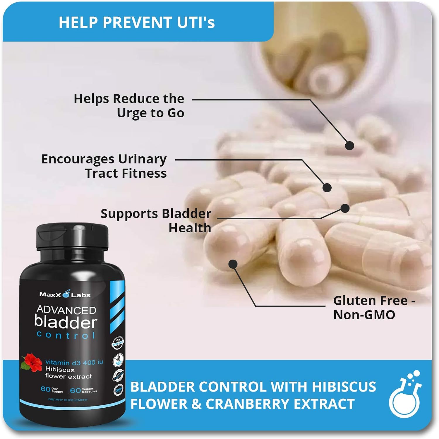 D-Mannose Capsules, 1400 Mg with Cranberry & Hibiscus Flower, 120 Ct | Fast Acting Formula, Supports Bladder & Urinary Tract Health - Extra Strength 60 Servings
