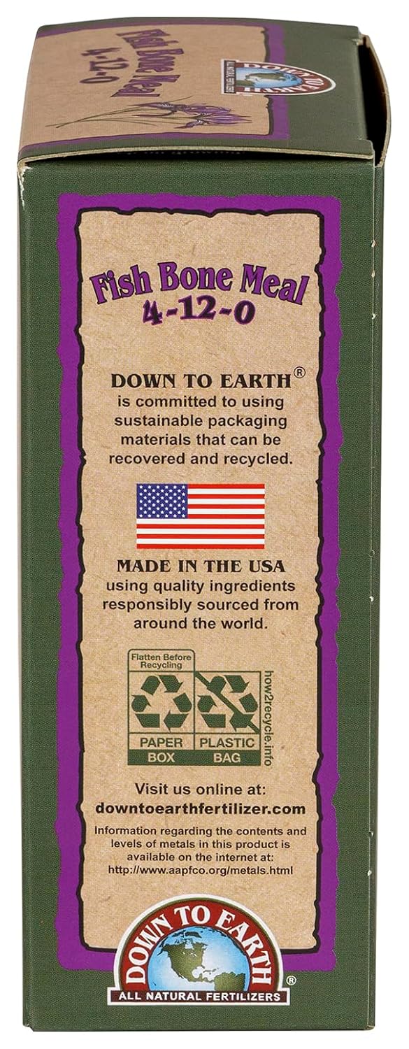 Down To Earth All Natural Fertilizers Organic Fish Bone Meal - 4-12-0, 1 lb | High Phosphorus Plant Food for Buds, Bulbs, Blooms, Flower Beds