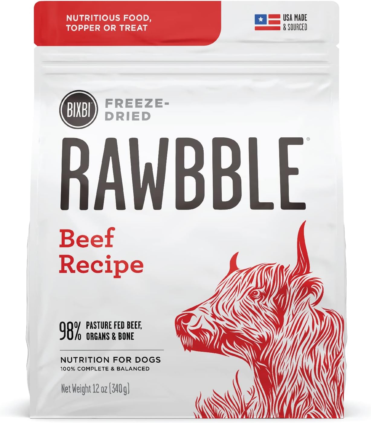 BIXBI Liberty Freeze-Dried Dog Food Topper & Treats, Beef – 98% Meat & Organs, No Refrigeration – USA Made, 26 oz