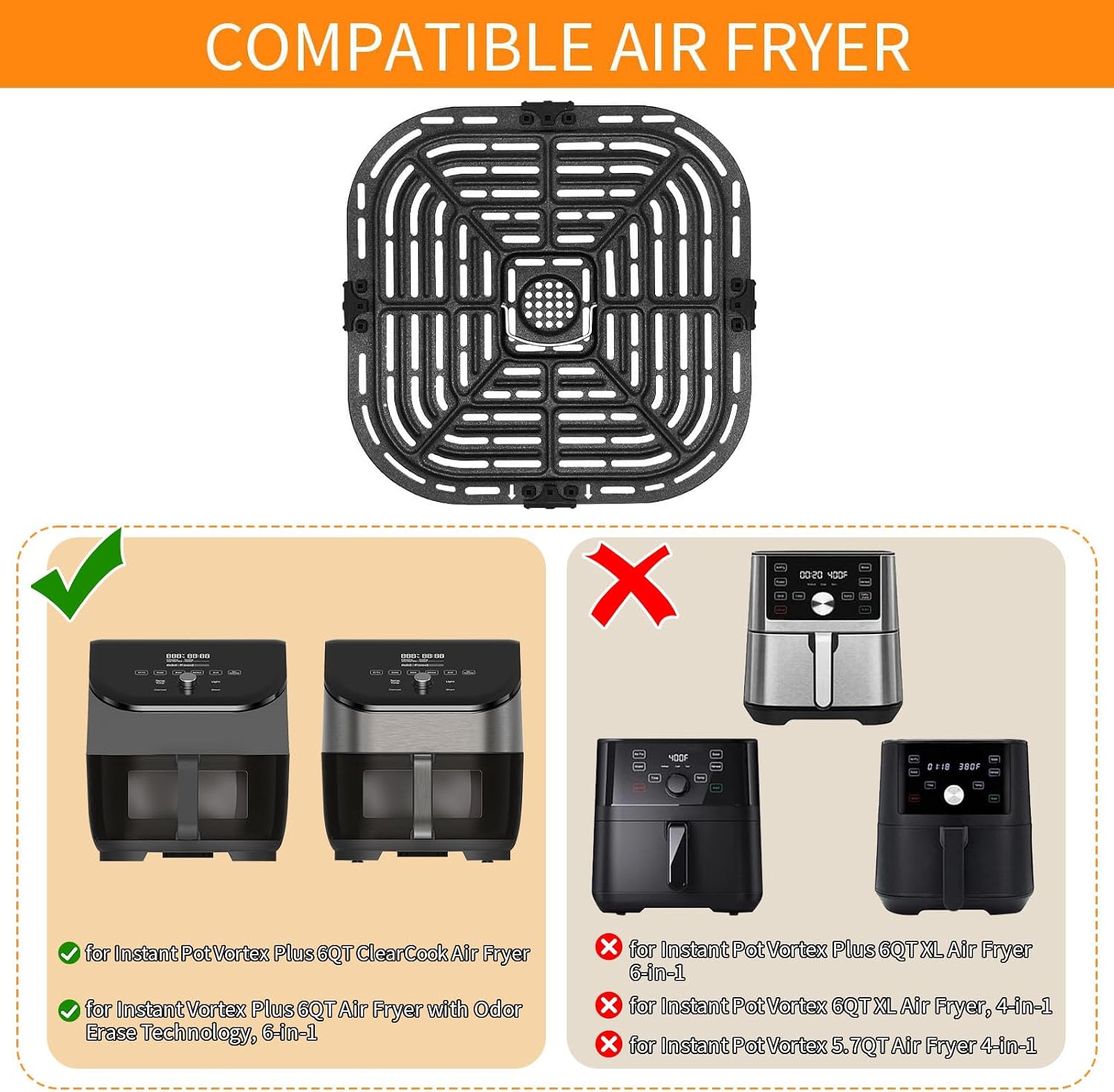 GXF Air Fryer Grill Pan for Instant Pot Vortex Plus 6 in 1 5.7QT 6 QT Gourmia GAF735 6 QT Air Fryer