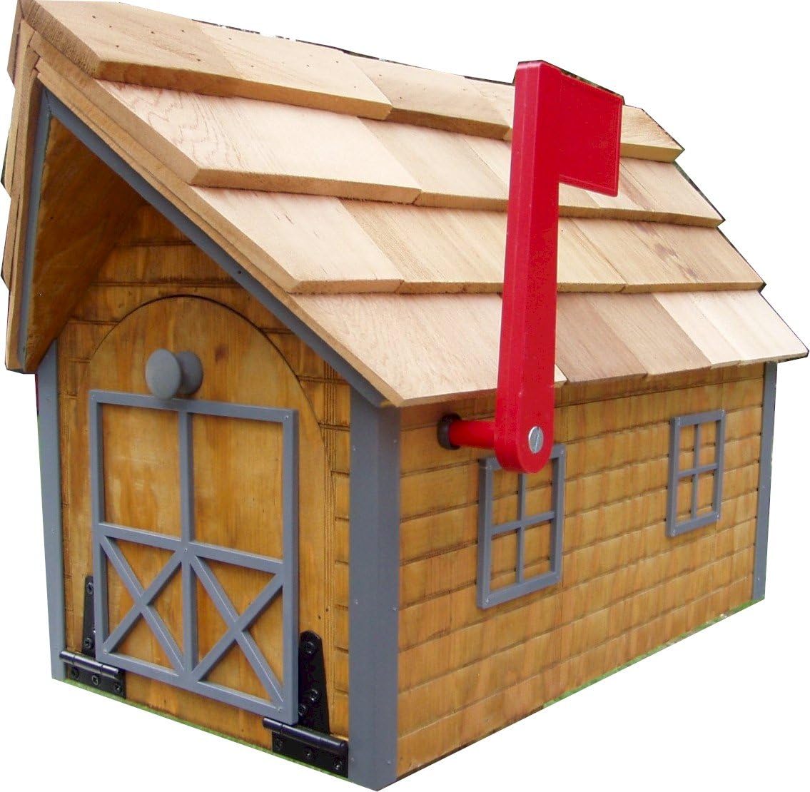 Log Cabin-Look Mailbox Cedar Stain Finish with Gray Trim Amish Made in USA