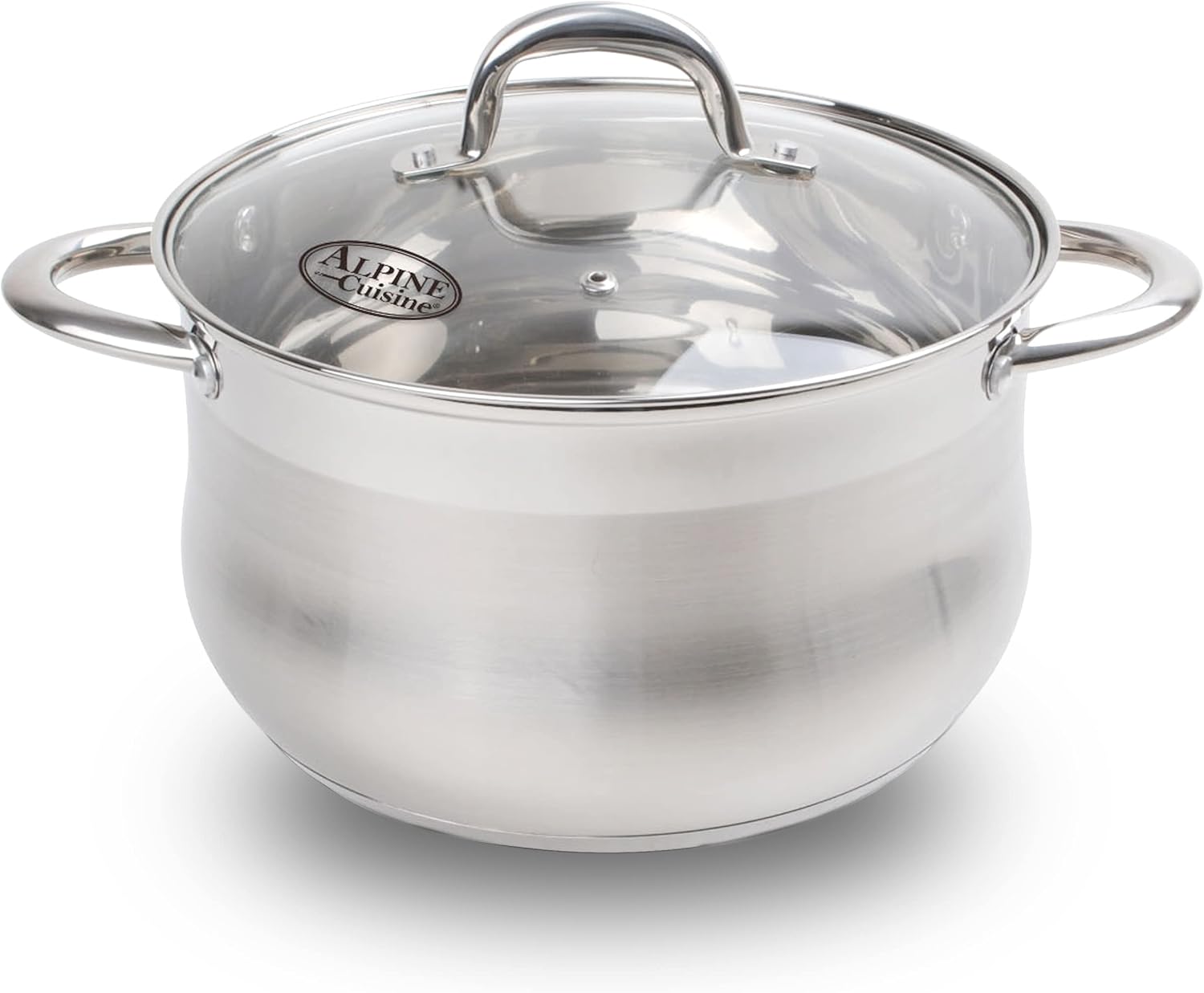 Alpine Cuisine 2-Quart Stainless Steel Dutch Oven with Tempered Glass Lid, Belly Shape, Heavy Duty & Dishwasher Safe