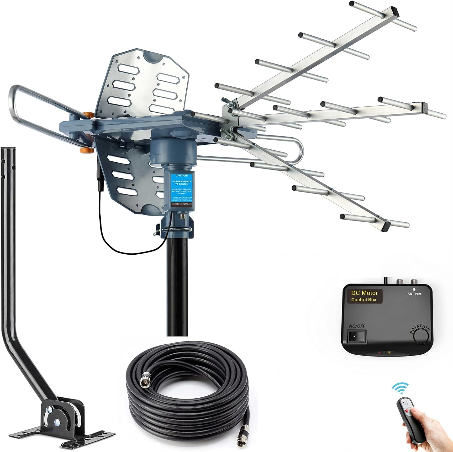 PBD Digital Outdoor TV Antenna, 150 Miles Range, 360° Rotating Directional Motor with Remote Control, Dual TV Support, Mounting Pole, 40FT RG6 Cable