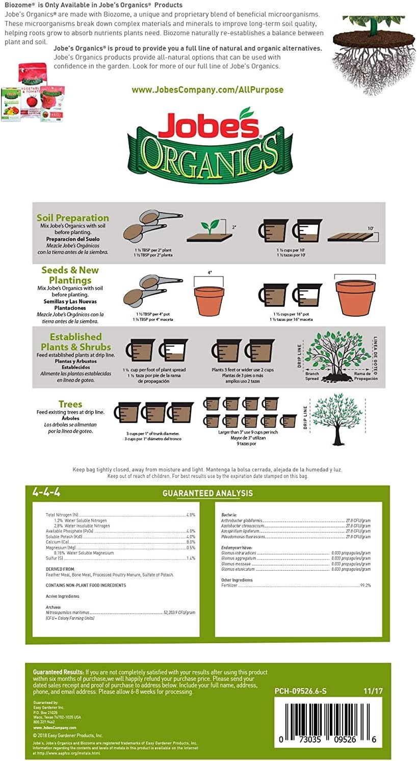 Jobe’s Organics 09526 Organic All Purpose Granular Fertilizer 4-4-4, 4 lb (Тwo Рack)