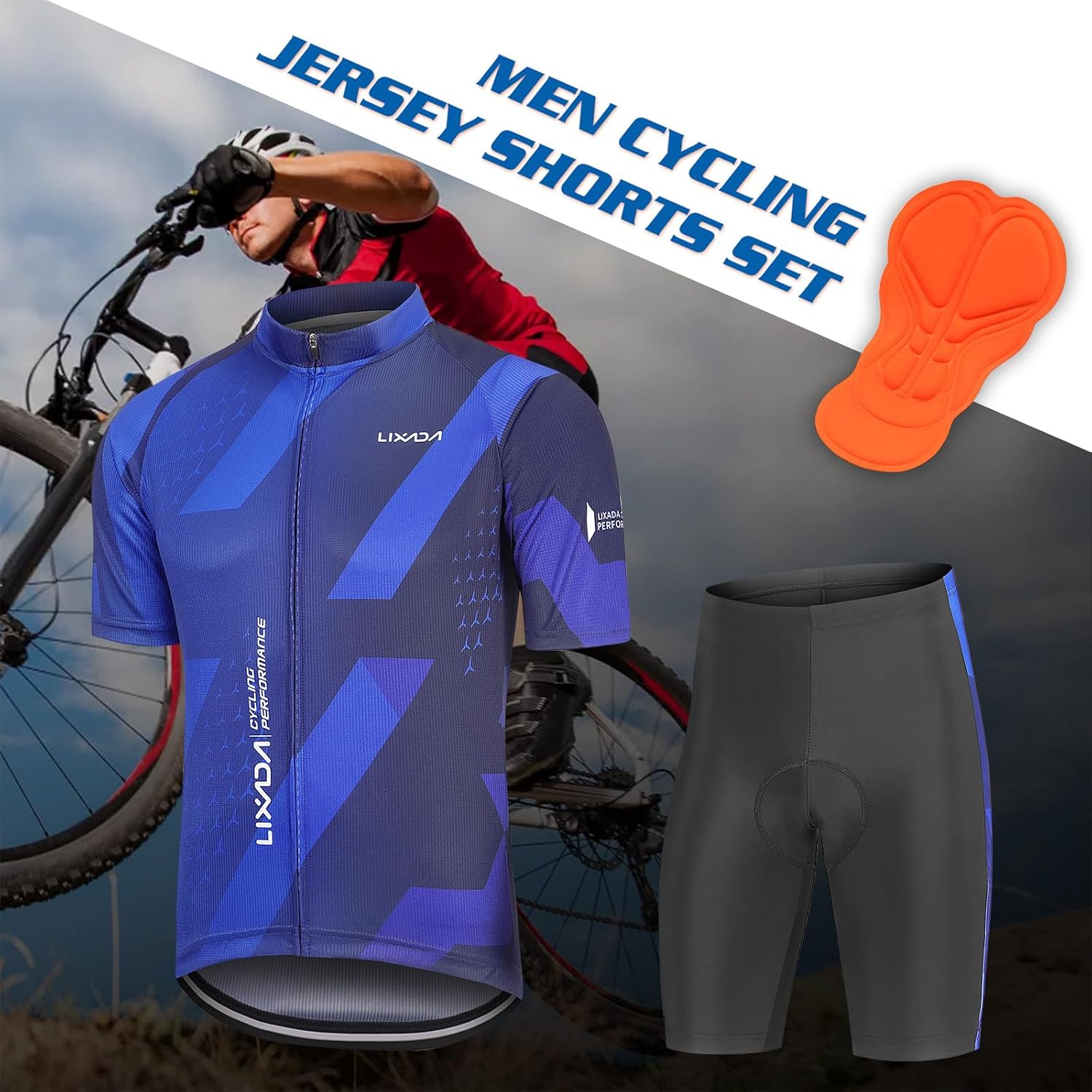 Lixada Men's Cycling Jersey Short Sleeve with Padded Shorts Quick-Dry Summer Short Bike Clothing Bicycle Shirts Pants Set