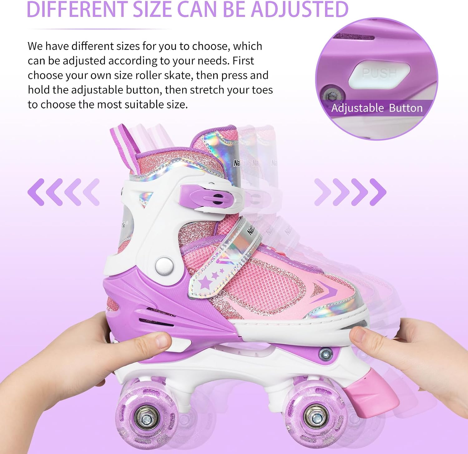 Nattork Kids Roller Skates for Boys Girls Kids, 4 Sizes Adjustable Quad Skates with All Light up Wheels - Birthday Gift for Indoor Outdoor Sports