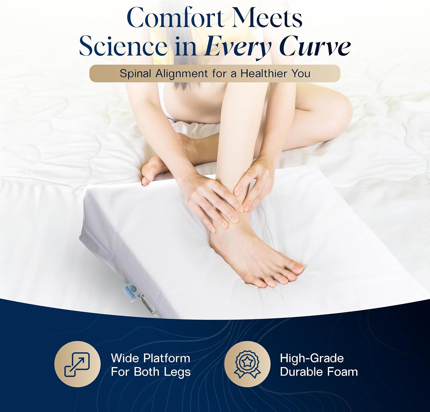 Hermell Bed Wedge Pillow – Supportive Elevated Cushion for Back Pain Relief, Spinal Alignment, Snoring
