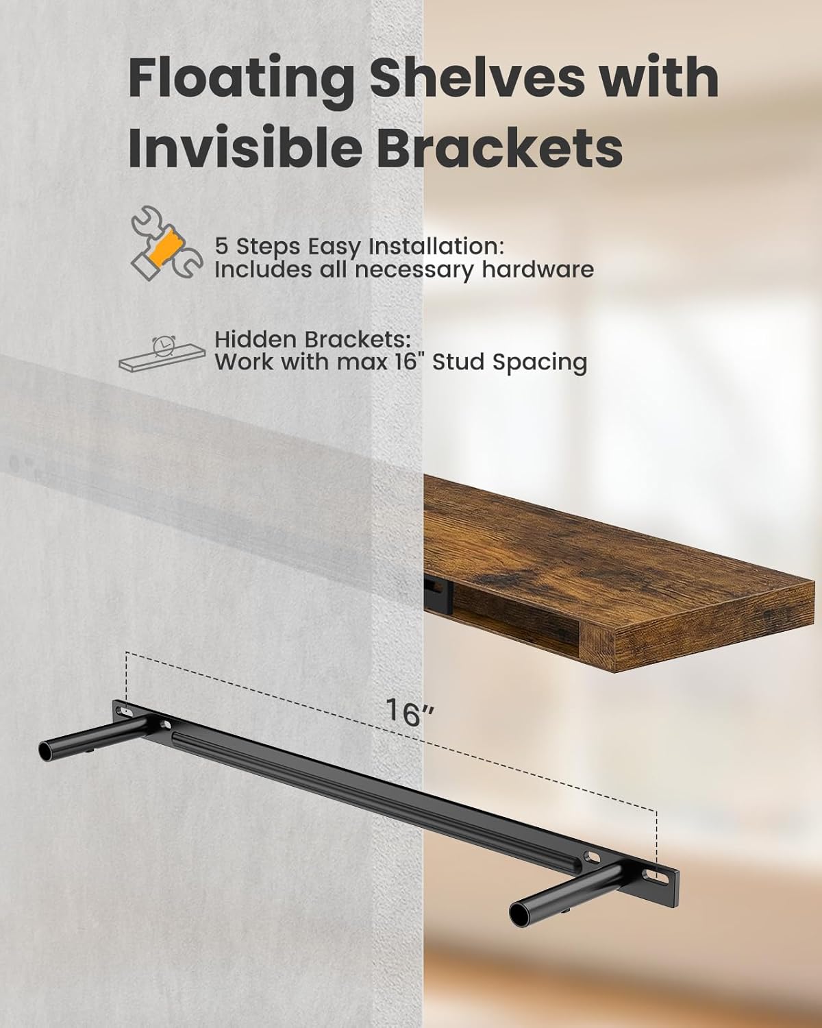 AMADA HOMEFURNISHING Floating Shelves, Wall Shelves for Bathroom/Living Room/Bedroom/Kitchen Decor
