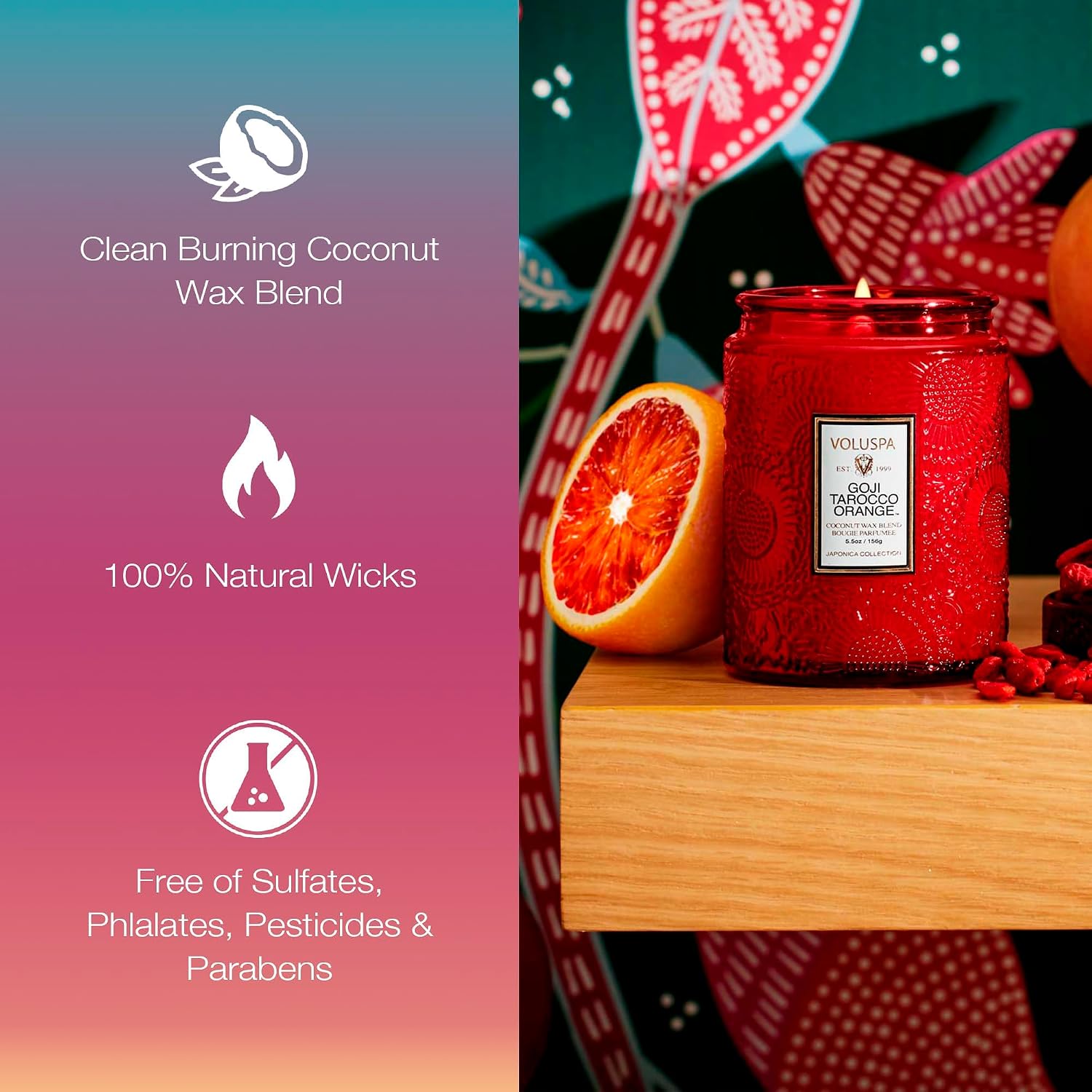 Voluspa Baltic Amber, Small Candle Jar, 5.5 oz, 50 Hour Burn Time, Coconut Wax for Clean Burning, Handcrafted in the USA
