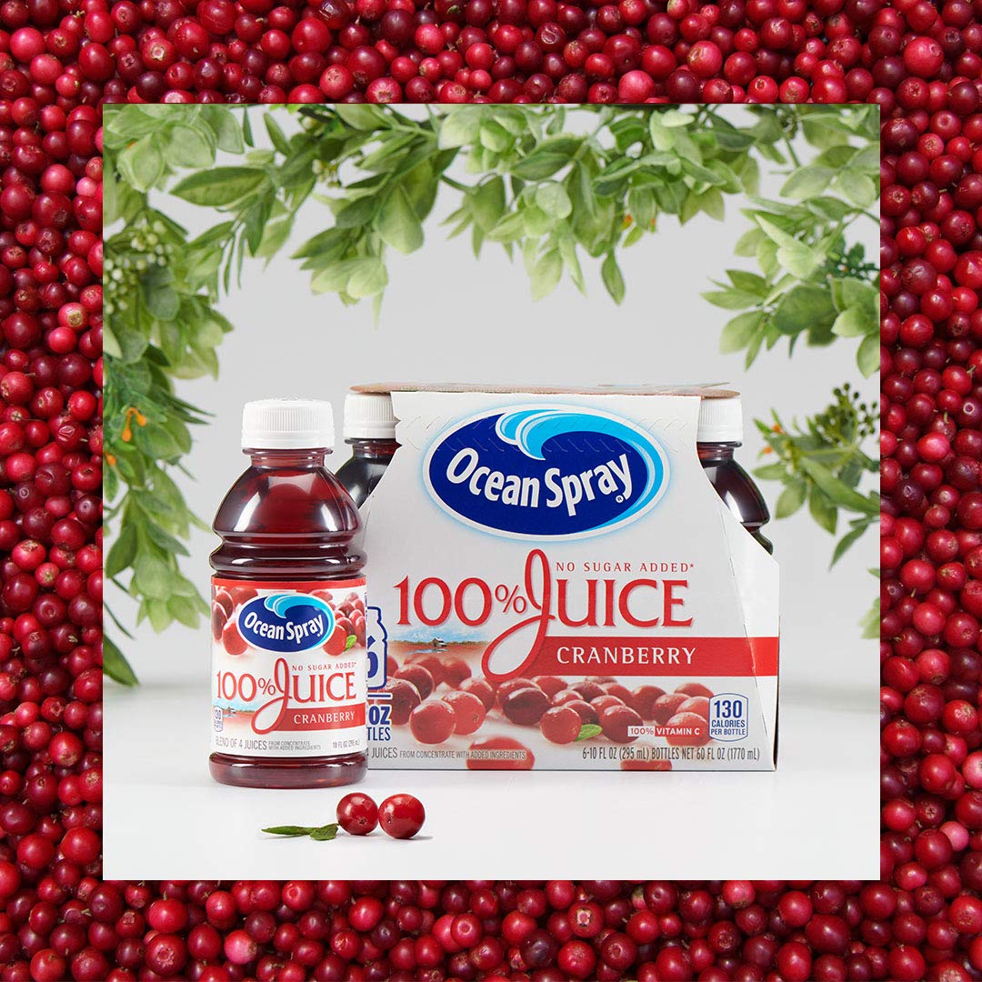 Ocean Spray 100% Juice, Cranberry Juice, 10 Ounce Bottle (Pack of 6)