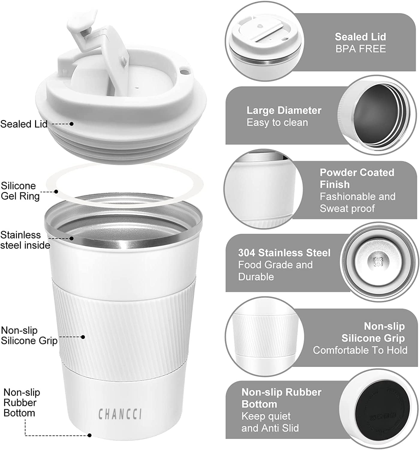 16oz Travel Coffee Mug Spill Proof, Insulated Coffee Mug with Lid, Leakproof Coffee Tumbler, Stainless Steel Vacuum Coffee Cup for Hot/Cold Drinks